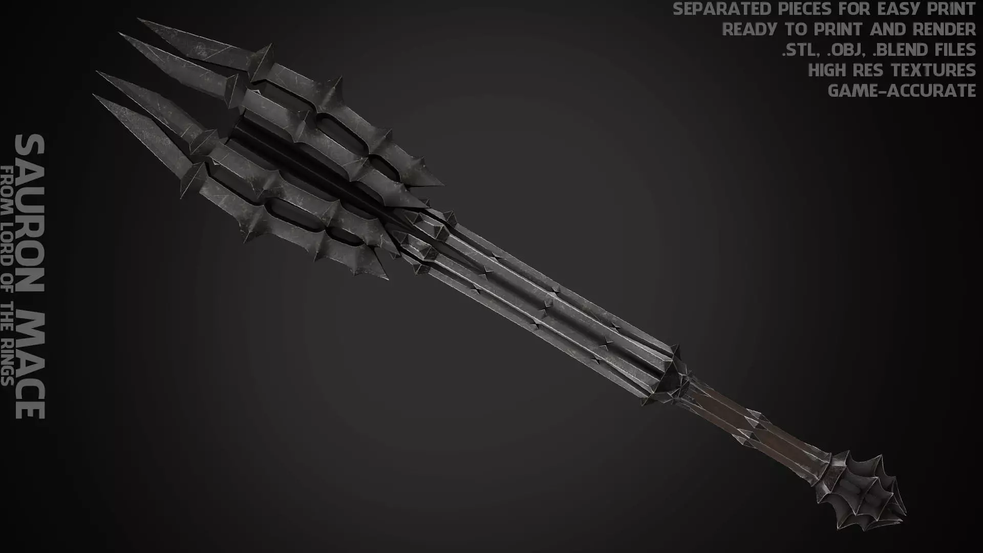 LOTR Dark Lord Sauron Mace for Cosplay 3D print model_0