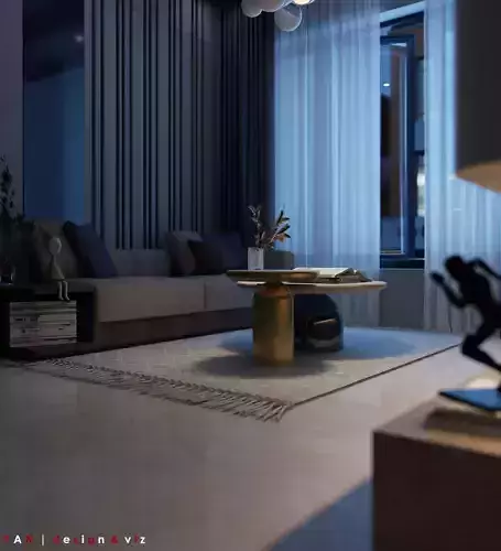 D5 Render  Cozy and Elegant Living and Dining Room Night Scene