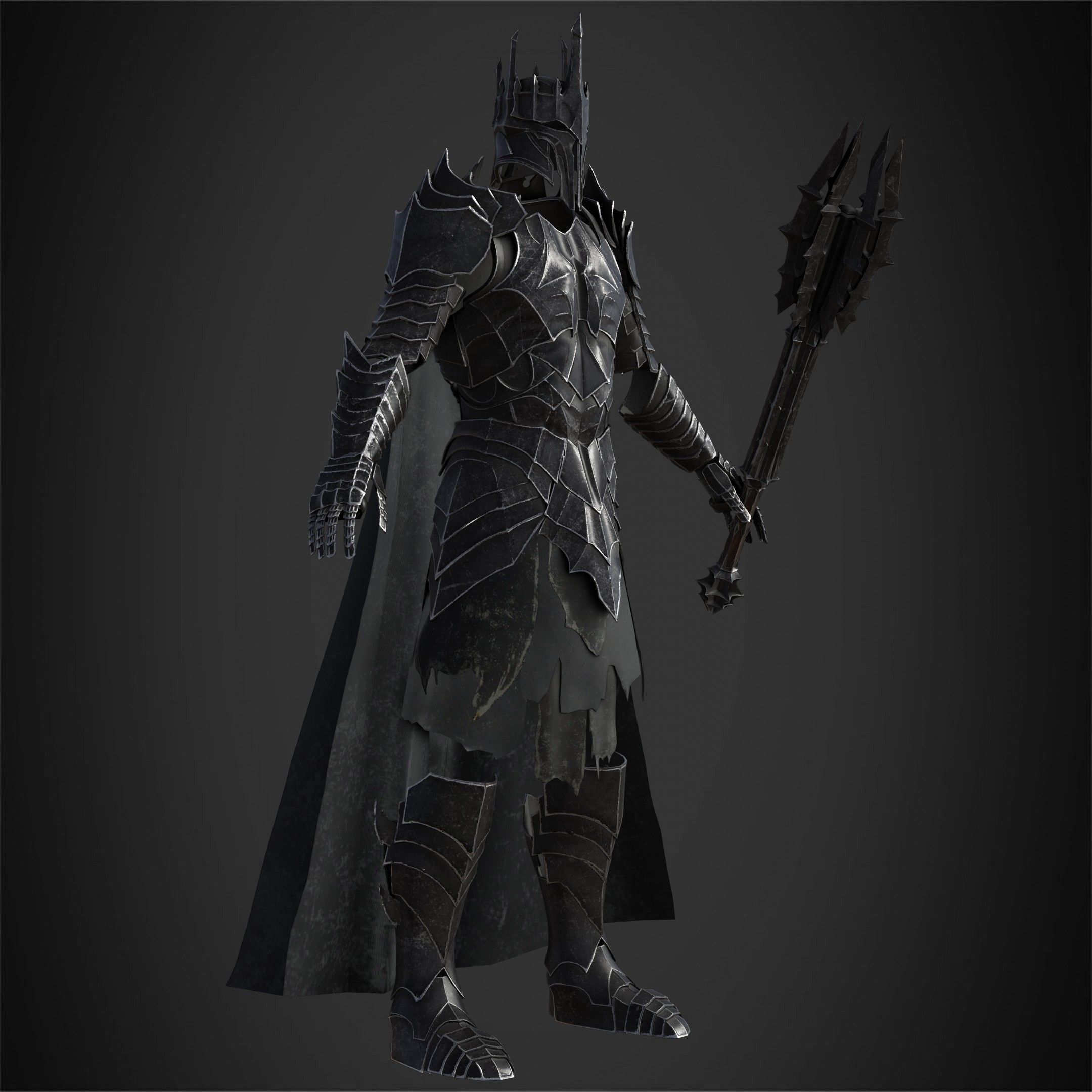 LOTR Dark Lord Sauron Full Armor and Mace for Cosplay 3D Model Collection_16