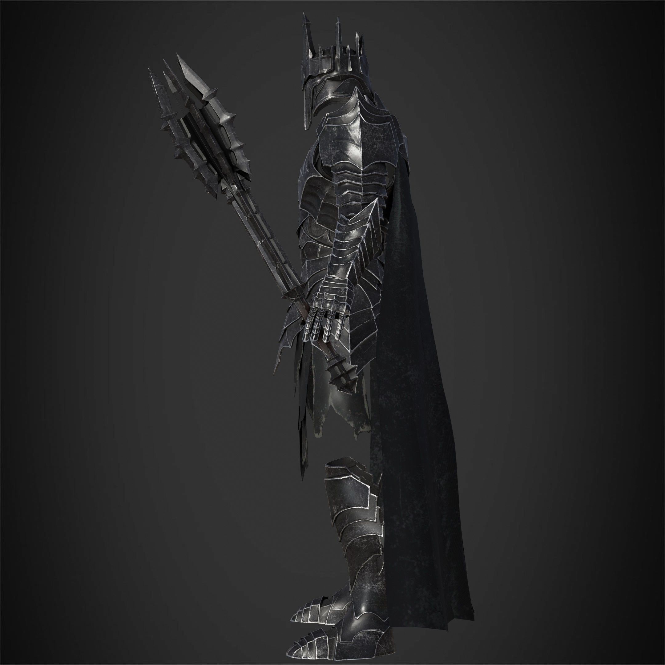 LOTR Dark Lord Sauron Full Armor and Mace for Cosplay 3D Model Collection_11