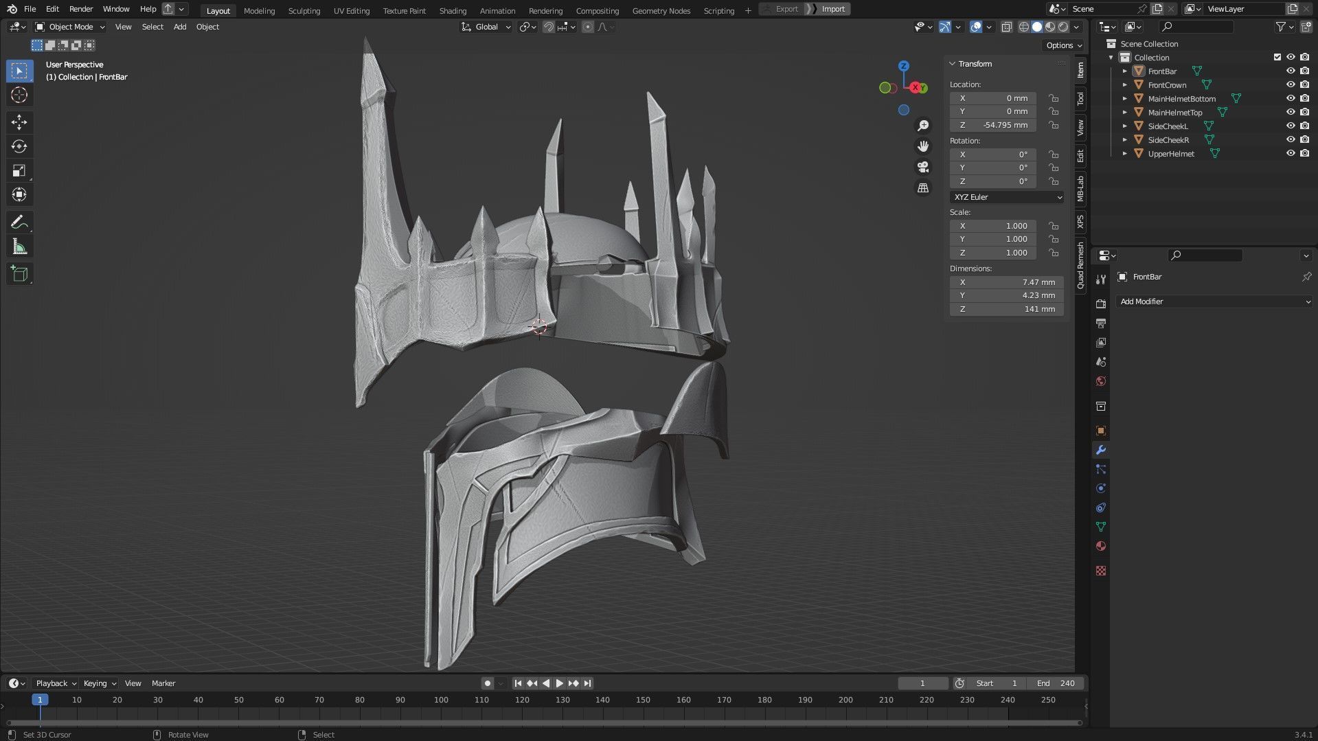 LOTR Dark Lord Sauron Full Armor and Mace for Cosplay 3D Model Collection_31
