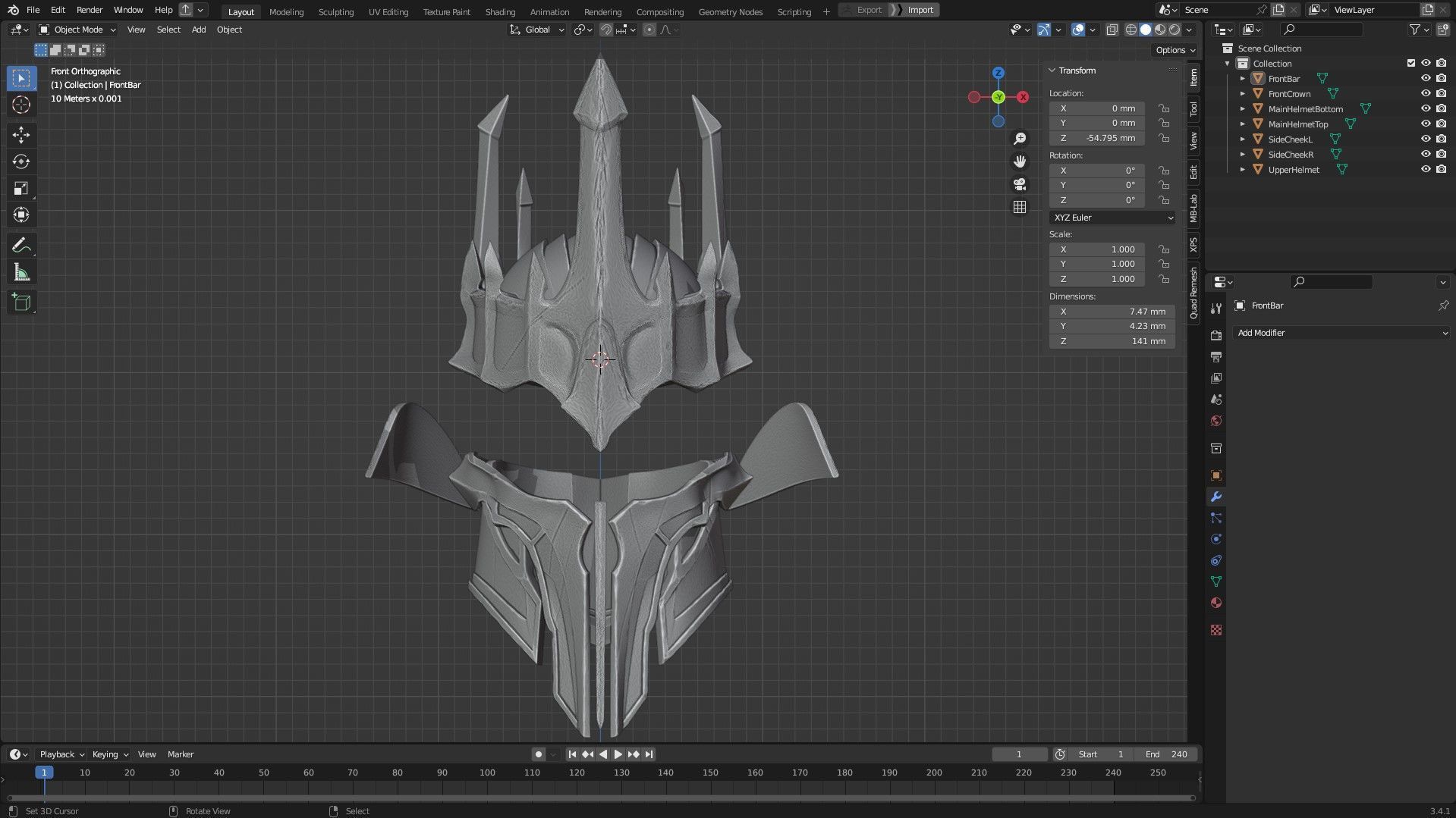 LOTR Dark Lord Sauron Full Armor and Mace for Cosplay 3D Model Collection_30