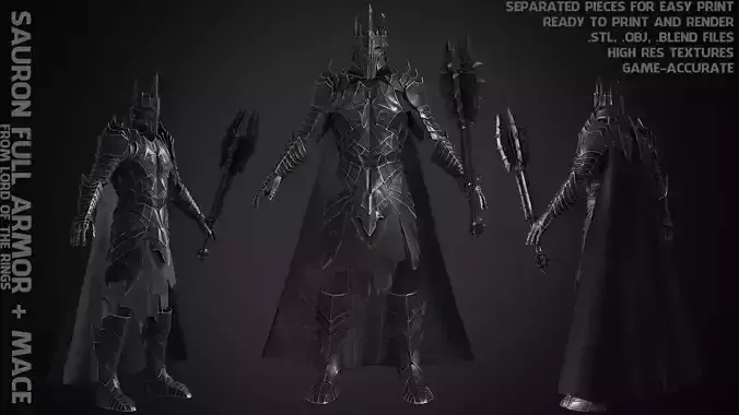 LOTR Dark Lord Sauron Full Armor and Mace for Cosplay 3D Model Collection