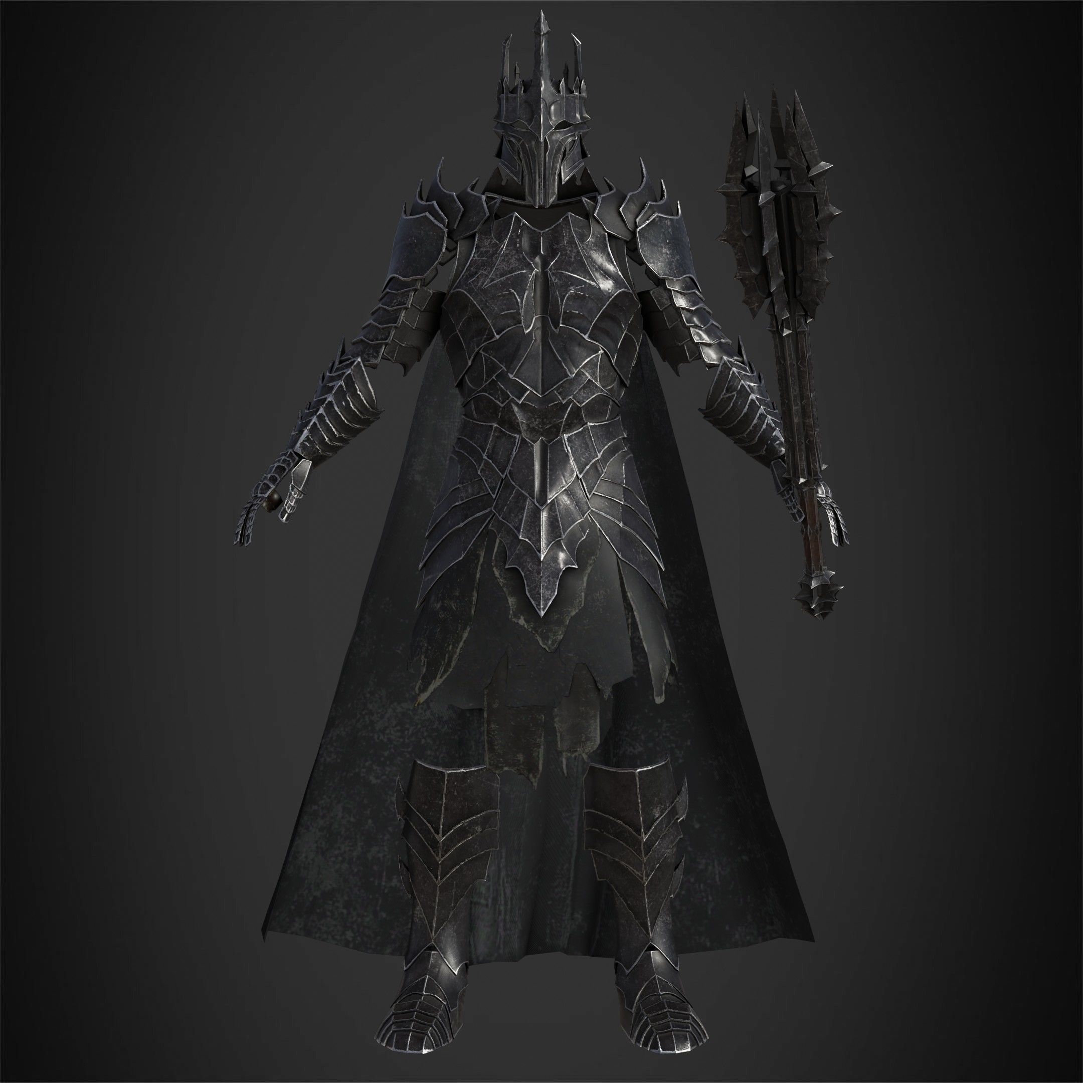 LOTR Dark Lord Sauron Full Armor and Mace for Cosplay 3D Model Collection_9