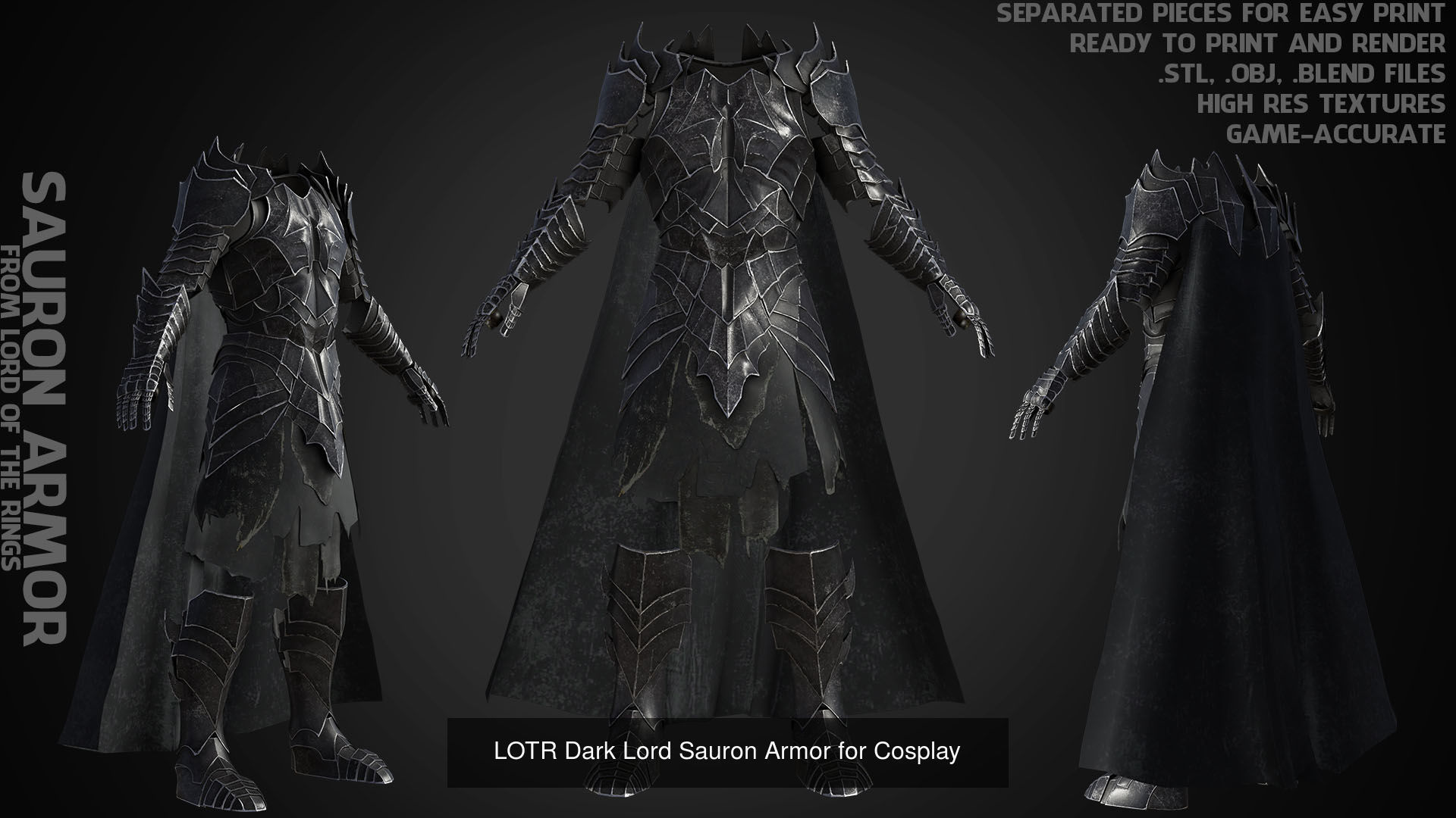 LOTR Dark Lord Sauron Full Armor and Mace for Cosplay 3D Model Collection_7