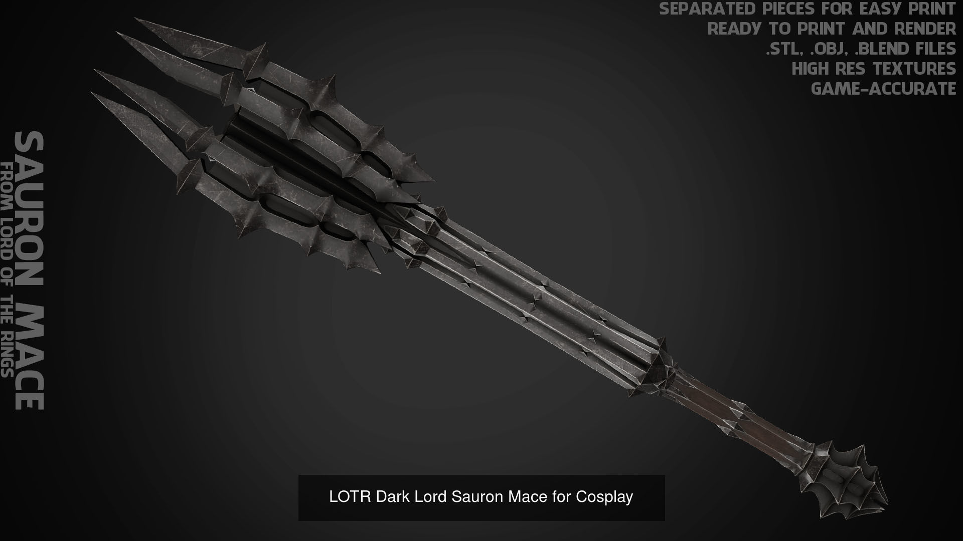 LOTR Dark Lord Sauron Full Armor and Mace for Cosplay 3D Model Collection_8