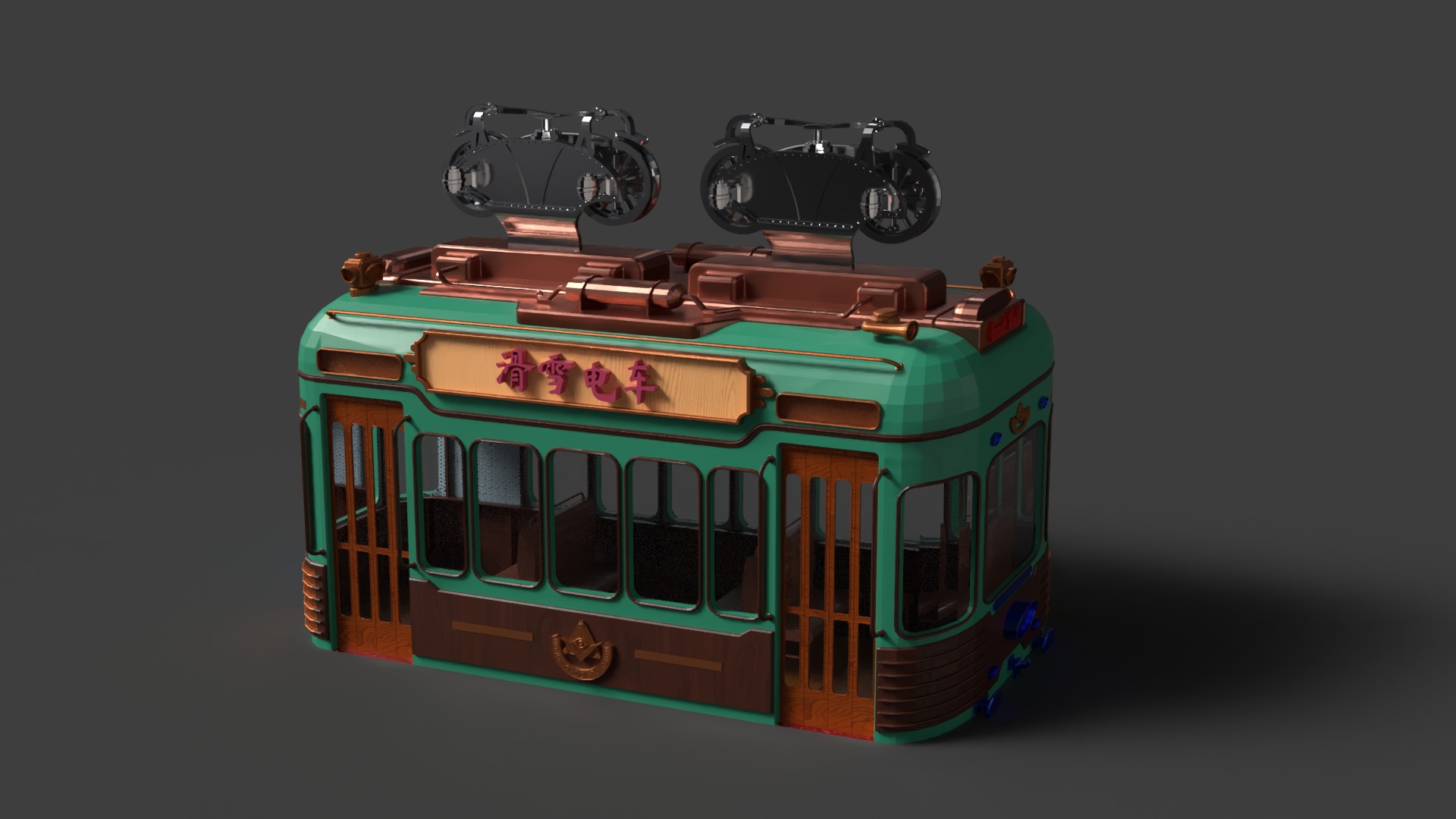 Chinese ski gondola figure Low-poly 3D model_4