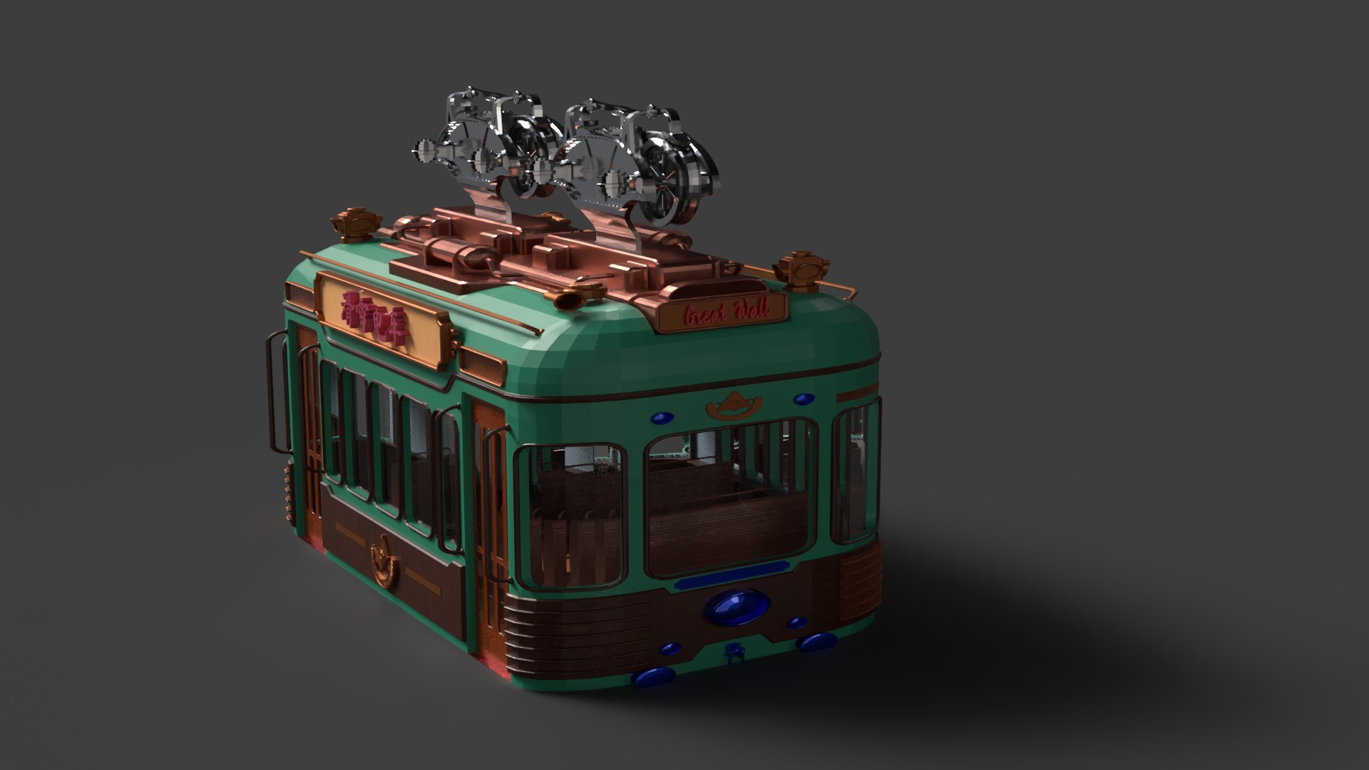 Chinese ski gondola figure Low-poly 3D model_5