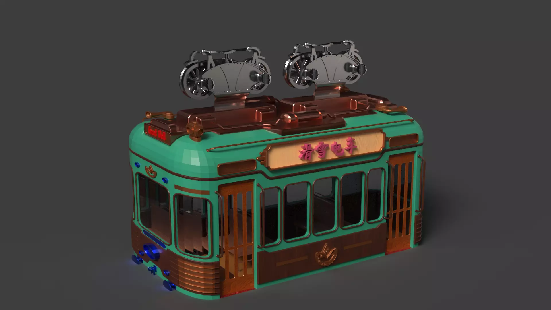 Chinese ski gondola figure Low-poly 3D model_0