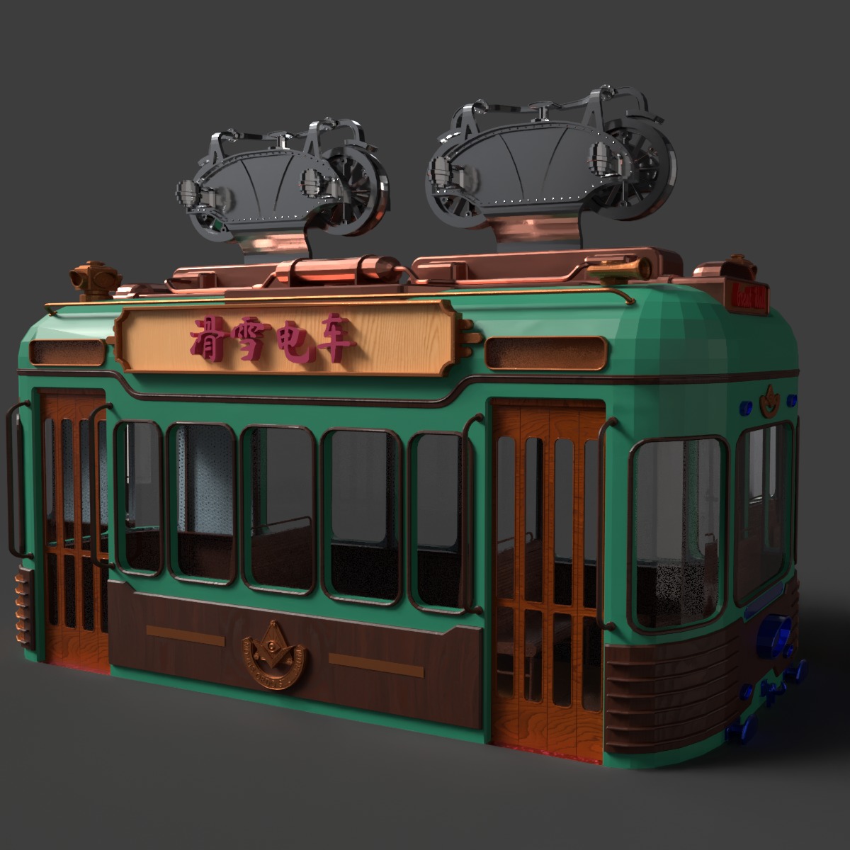 Chinese ski gondola figure Low-poly 3D model_2