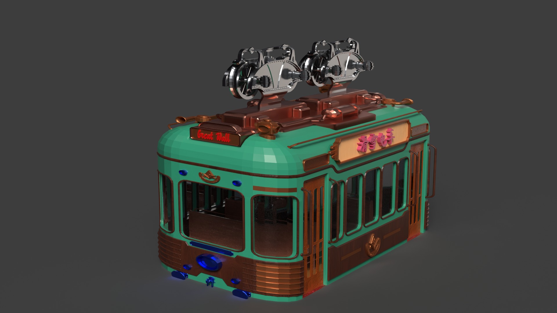 Chinese ski gondola figure Low-poly 3D model_3