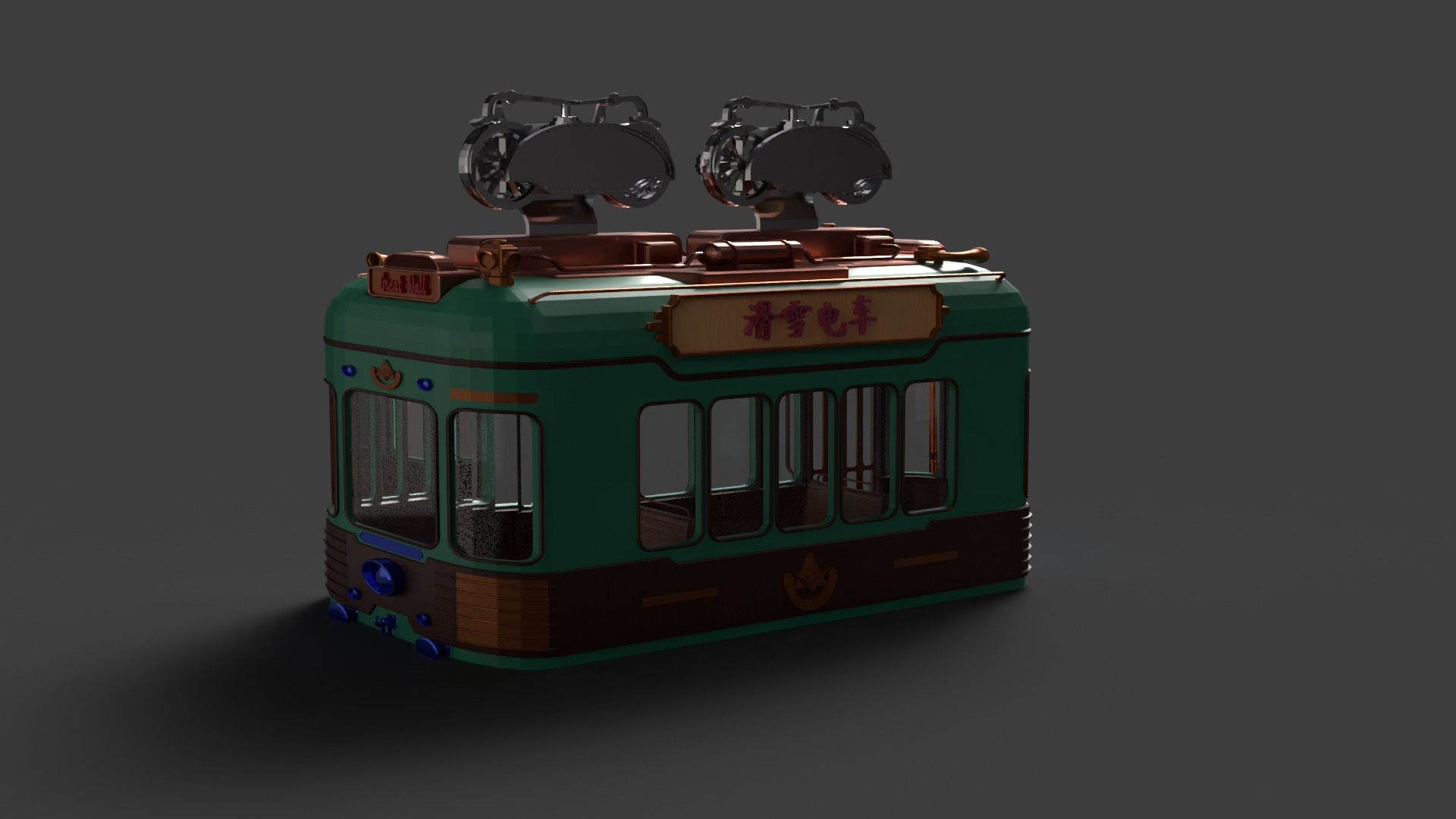 Chinese ski gondola figure Low-poly 3D model_7