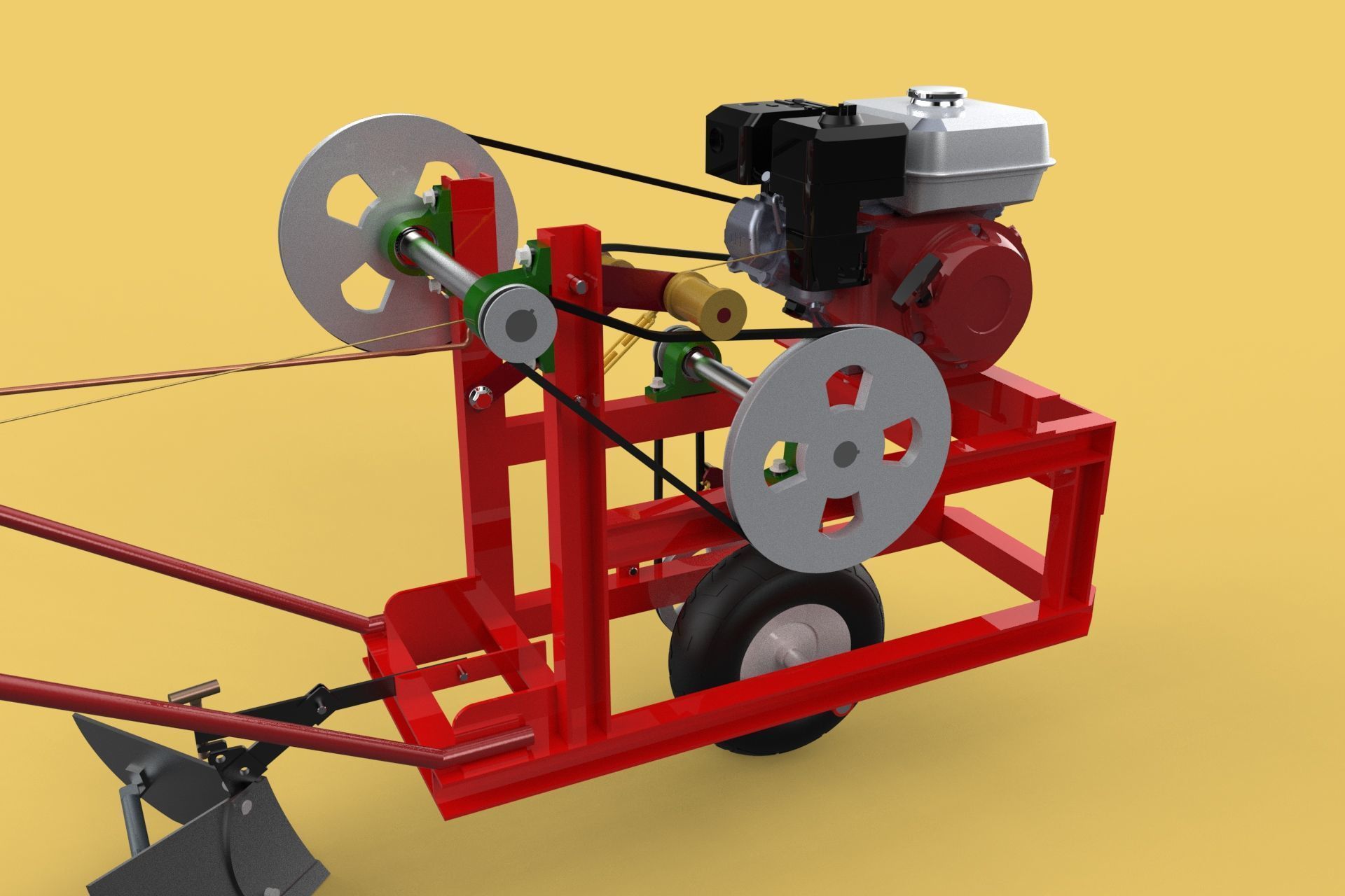 HAND WALKING BEHIND TRACTOR MOLDBOARD PLOW PETROL ENGINE DIY 3D model_26