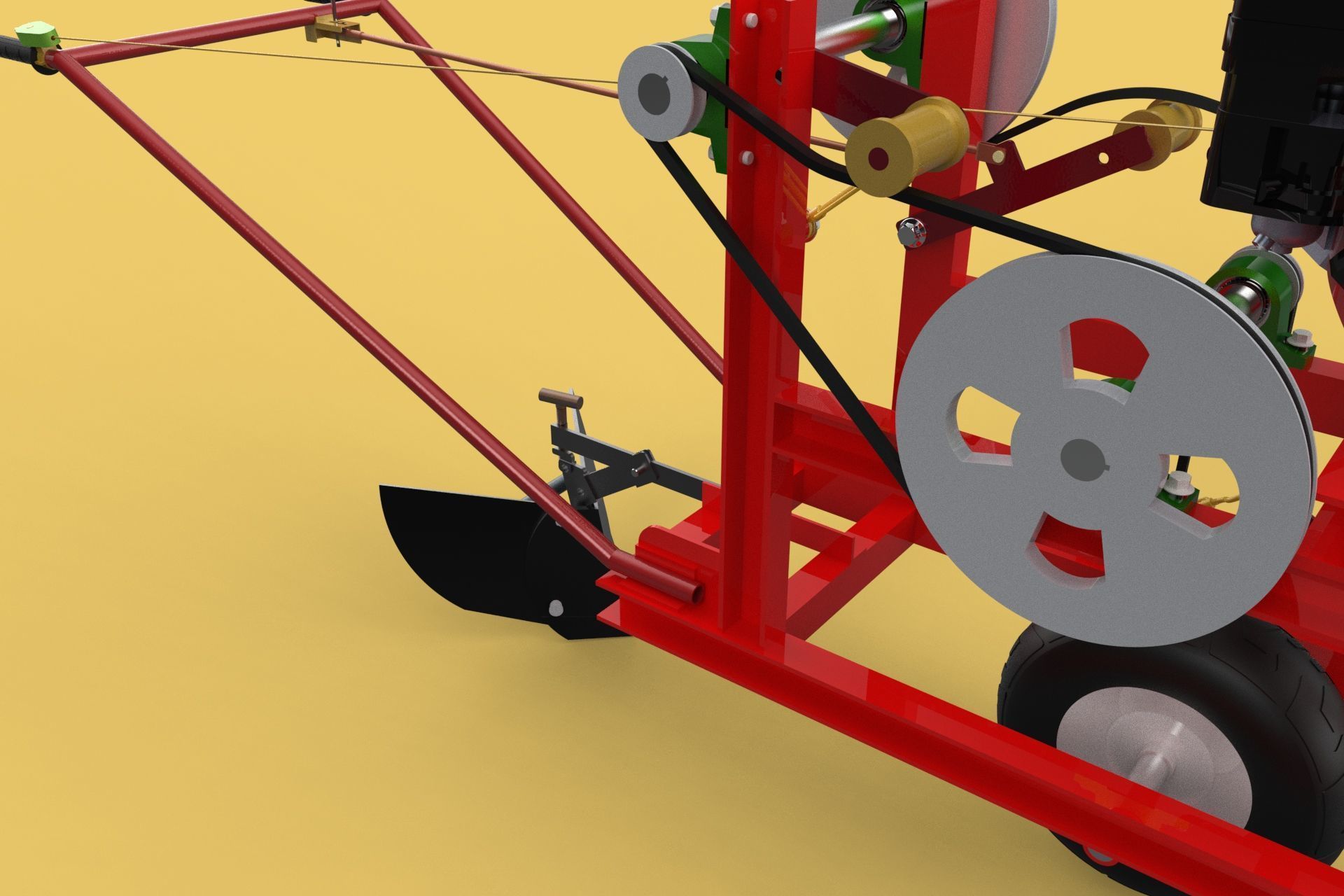 HAND WALKING BEHIND TRACTOR MOLDBOARD PLOW PETROL ENGINE DIY 3D model_28