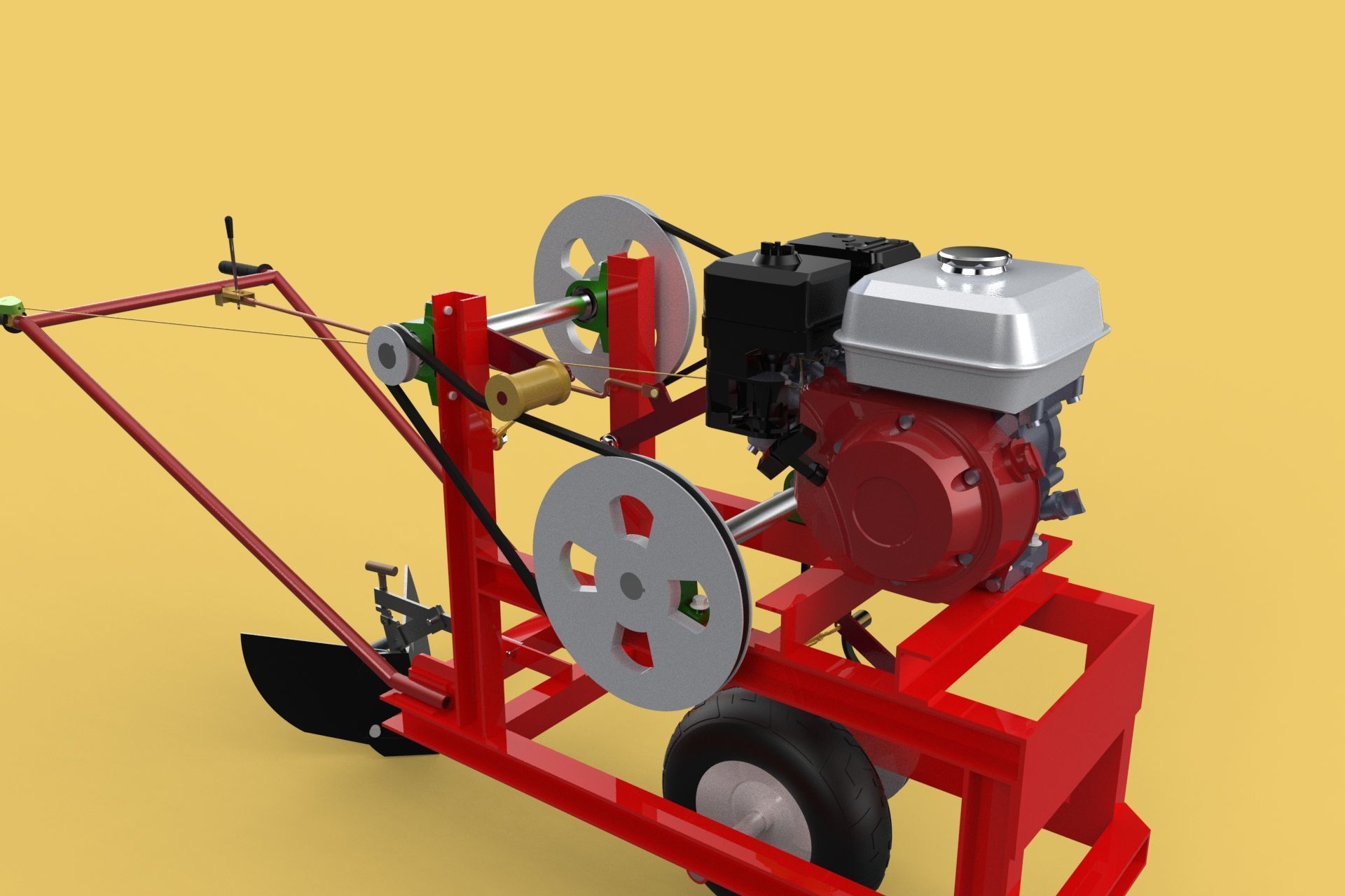 HAND WALKING BEHIND TRACTOR MOLDBOARD PLOW PETROL ENGINE DIY 3D model_25