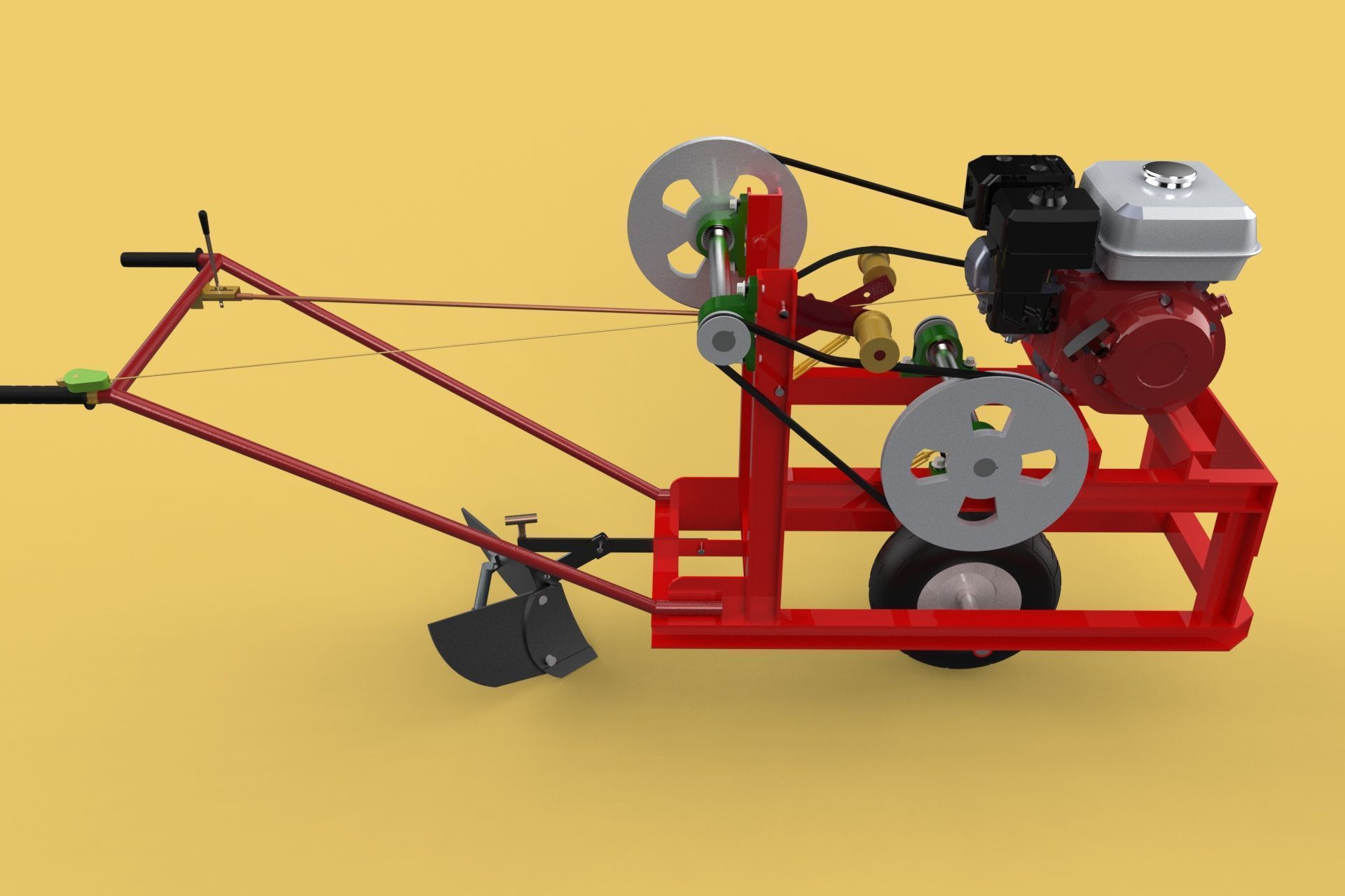 HAND WALKING BEHIND TRACTOR MOLDBOARD PLOW PETROL ENGINE DIY 3D model_31