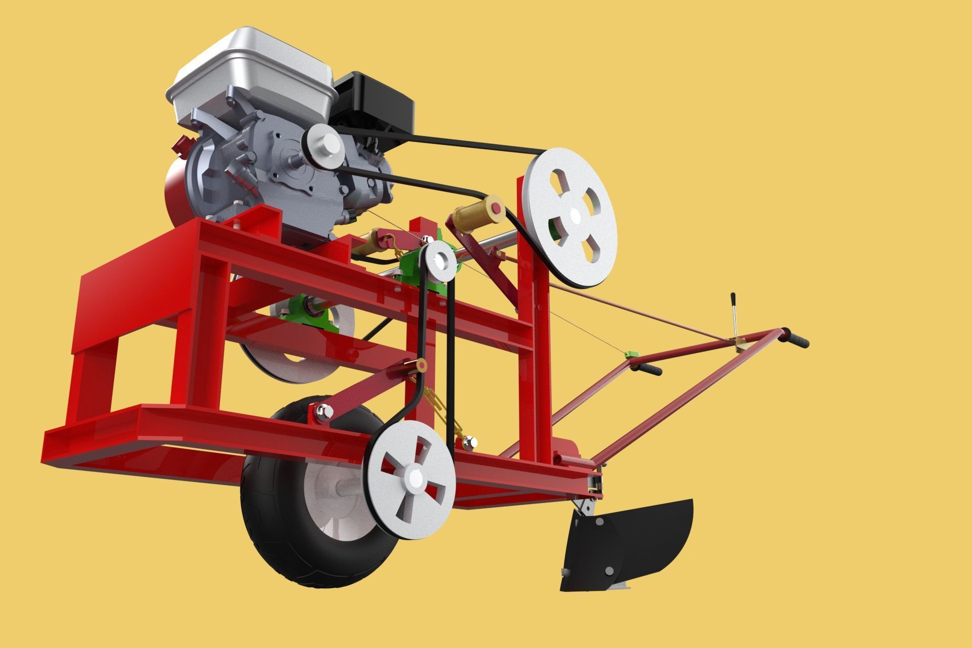 HAND WALKING BEHIND TRACTOR MOLDBOARD PLOW PETROL ENGINE DIY 3D model_16