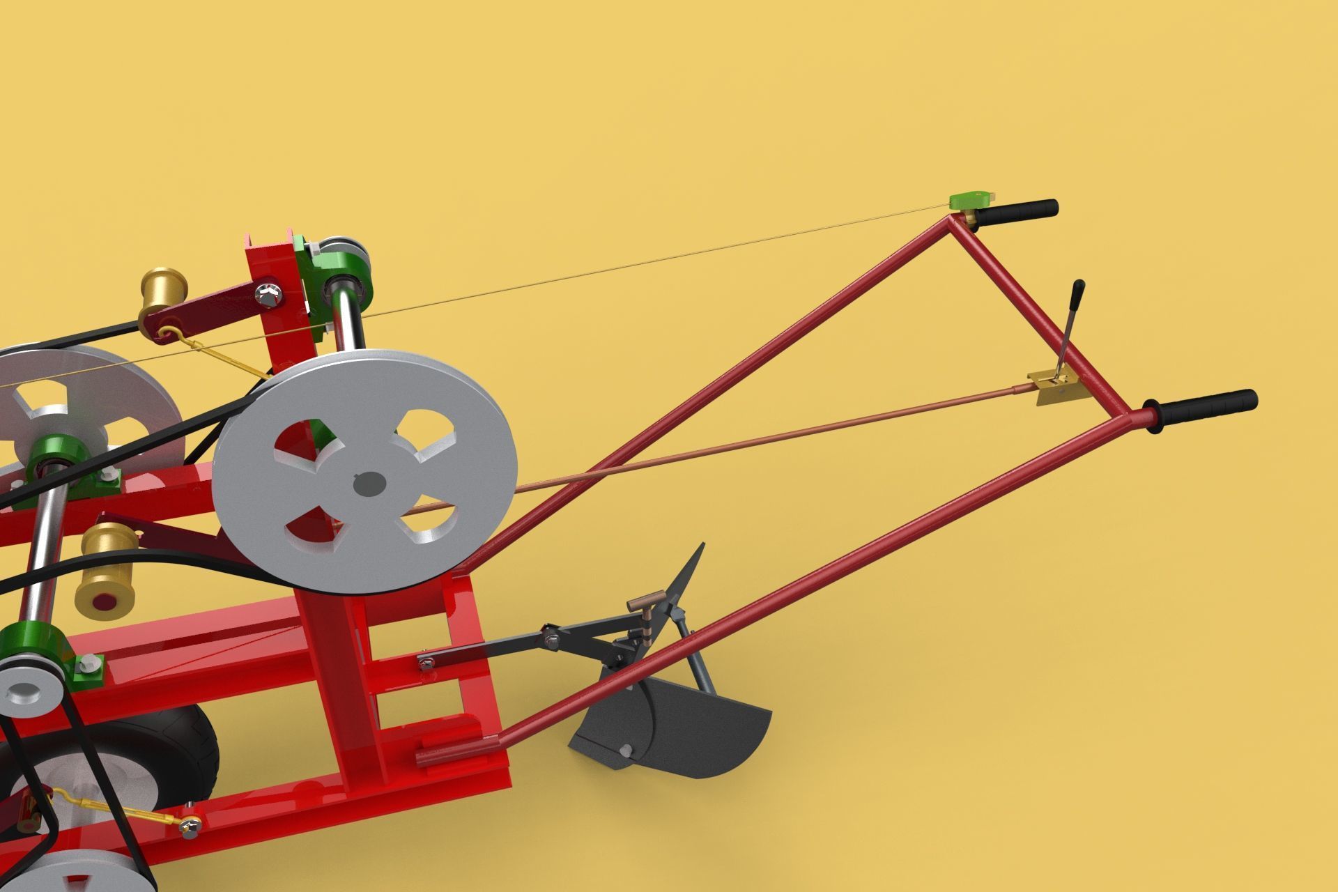 HAND WALKING BEHIND TRACTOR MOLDBOARD PLOW PETROL ENGINE DIY 3D model_24