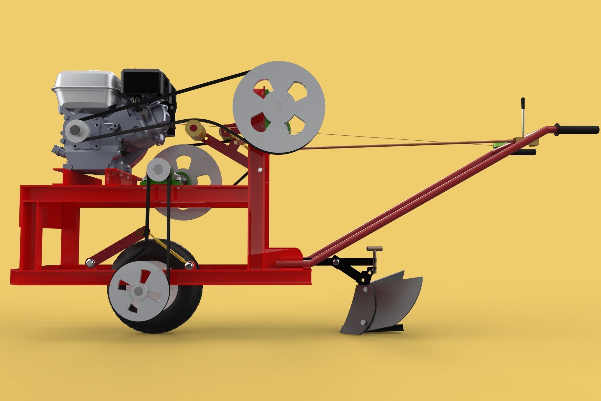 HAND WALKING BEHIND TRACTOR MOLDBOARD PLOW PETROL ENGINE DIY 3D model_11