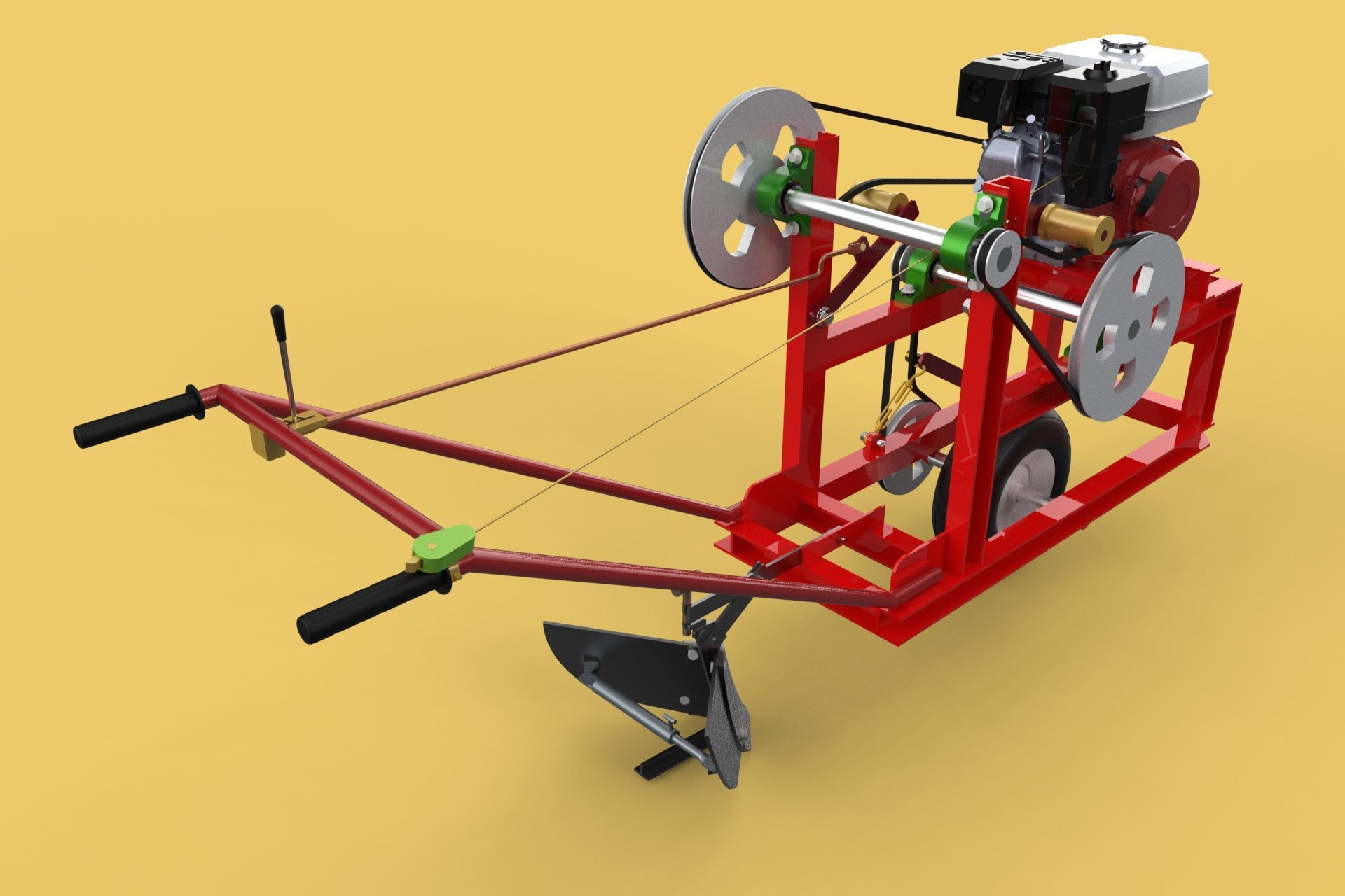 HAND WALKING BEHIND TRACTOR MOLDBOARD PLOW PETROL ENGINE DIY 3D model_8
