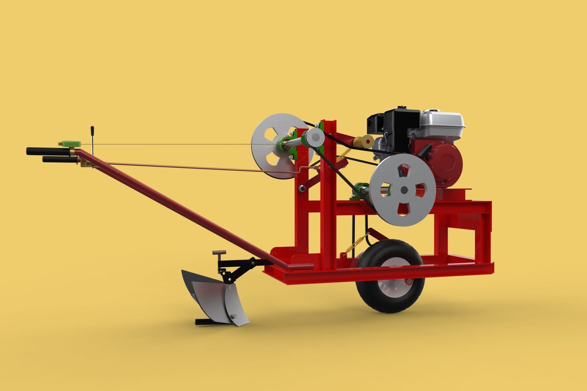 HAND WALKING BEHIND TRACTOR MOLDBOARD PLOW PETROL ENGINE DIY 3D model_13