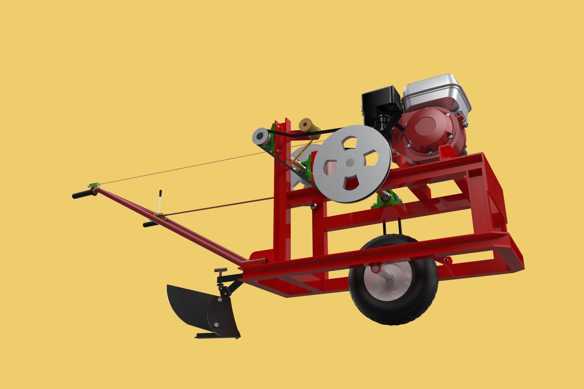 HAND WALKING BEHIND TRACTOR MOLDBOARD PLOW PETROL ENGINE DIY 3D model_19