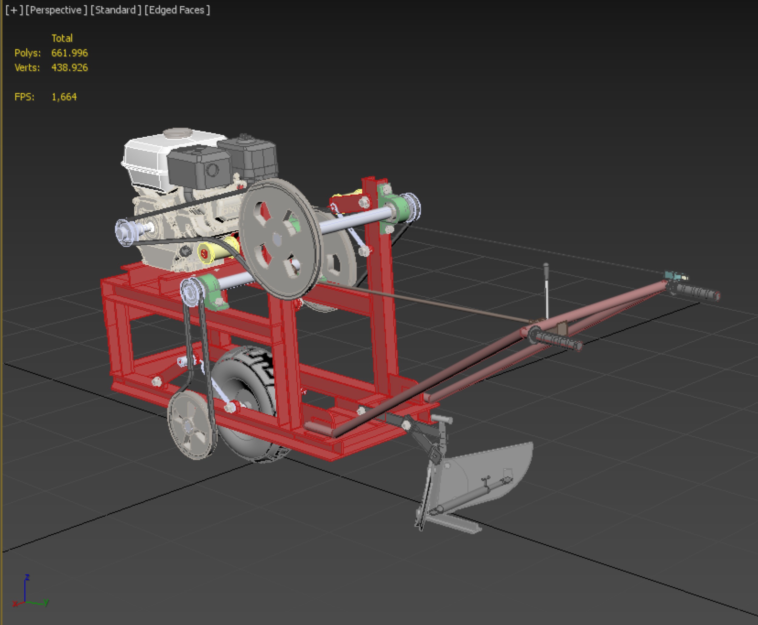 HAND WALKING BEHIND TRACTOR MOLDBOARD PLOW PETROL ENGINE DIY 3D model_35