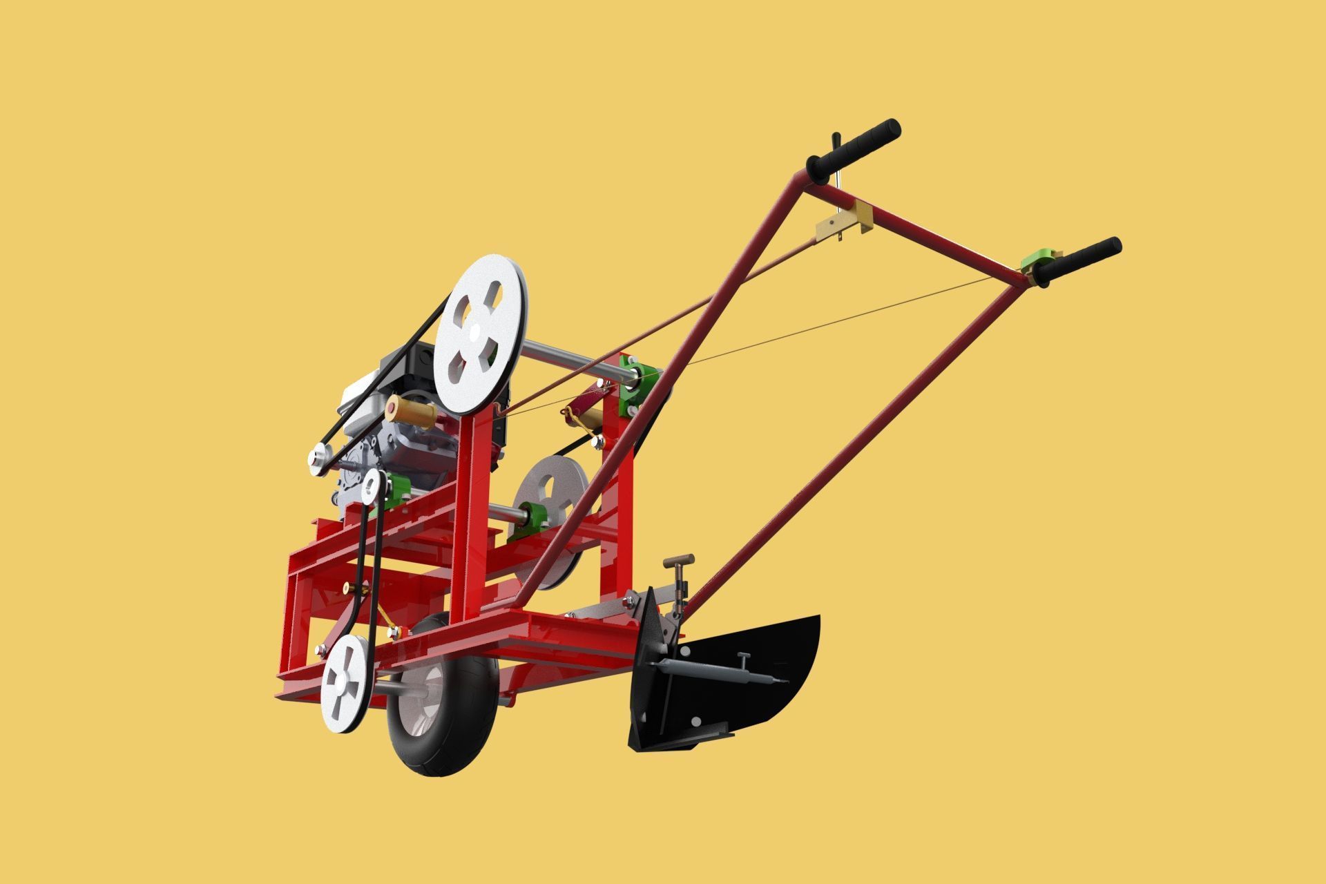 HAND WALKING BEHIND TRACTOR MOLDBOARD PLOW PETROL ENGINE DIY 3D model_17