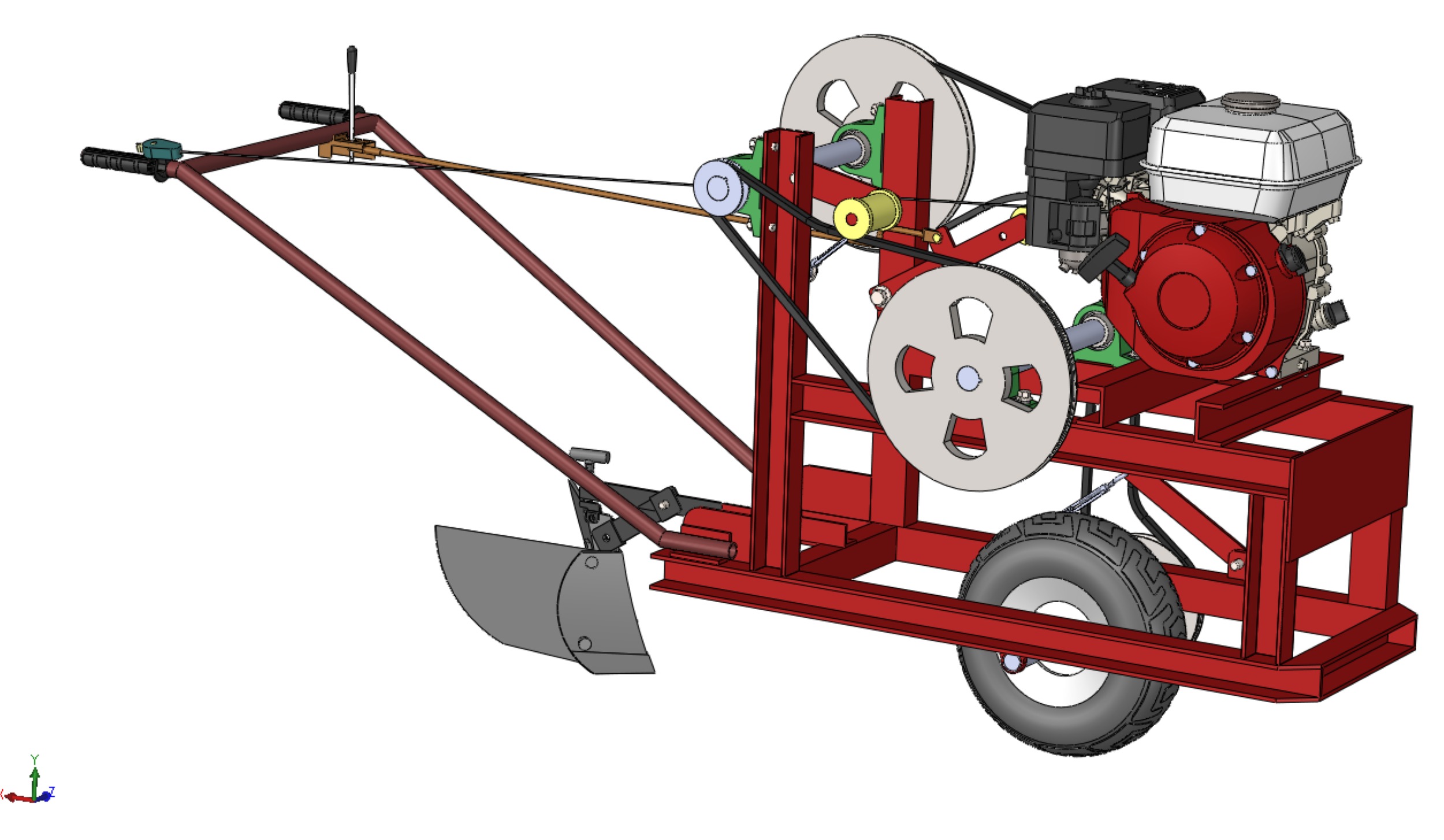 HAND WALKING BEHIND TRACTOR MOLDBOARD PLOW PETROL ENGINE DIY 3D model_37