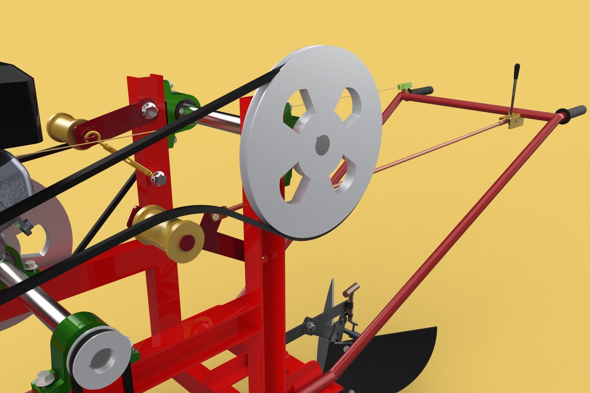 HAND WALKING BEHIND TRACTOR MOLDBOARD PLOW PETROL ENGINE DIY 3D model_23