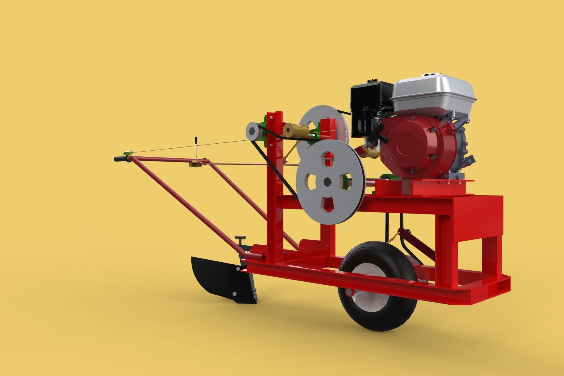 HAND WALKING BEHIND TRACTOR MOLDBOARD PLOW PETROL ENGINE DIY 3D model_15