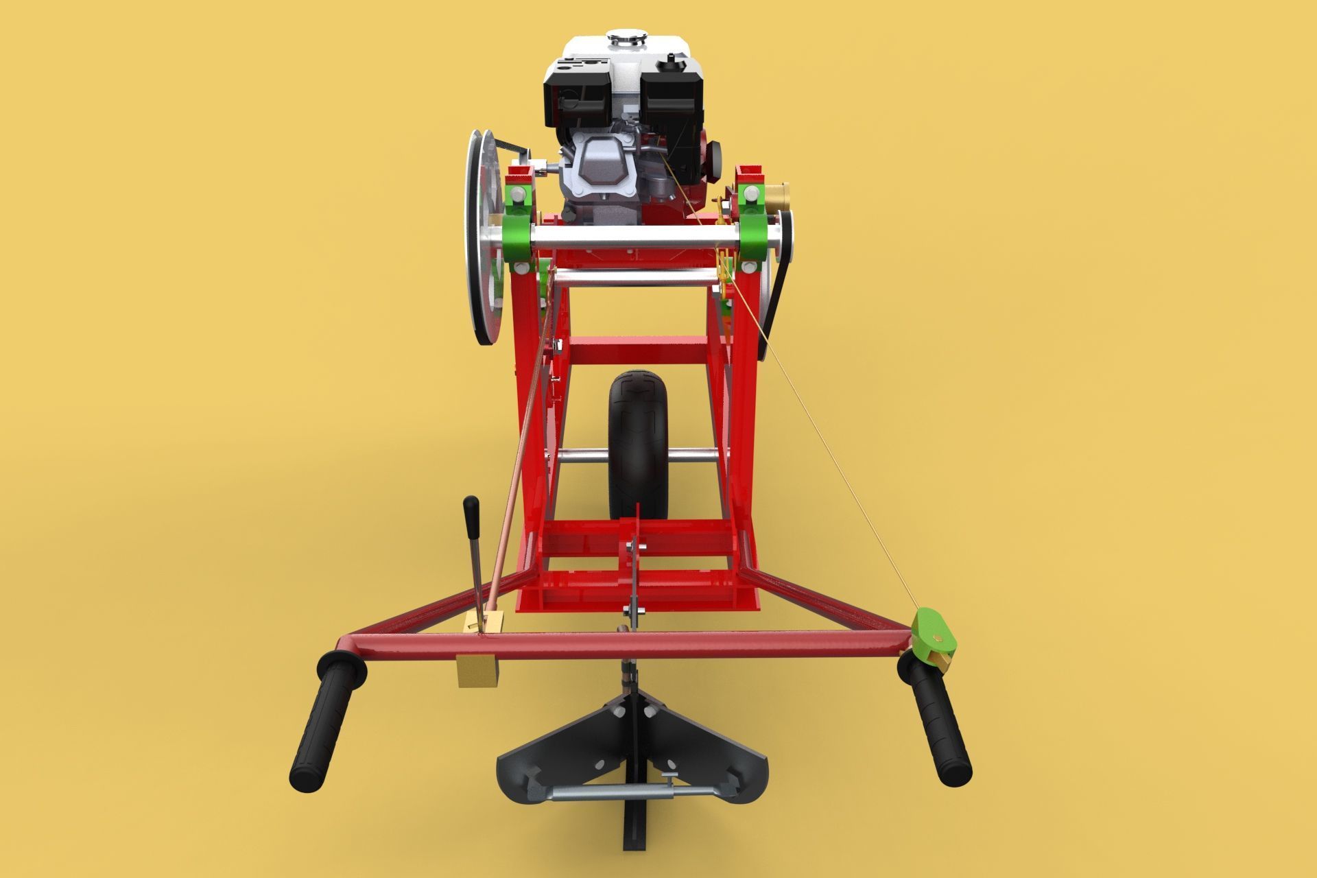 HAND WALKING BEHIND TRACTOR MOLDBOARD PLOW PETROL ENGINE DIY 3D model_2