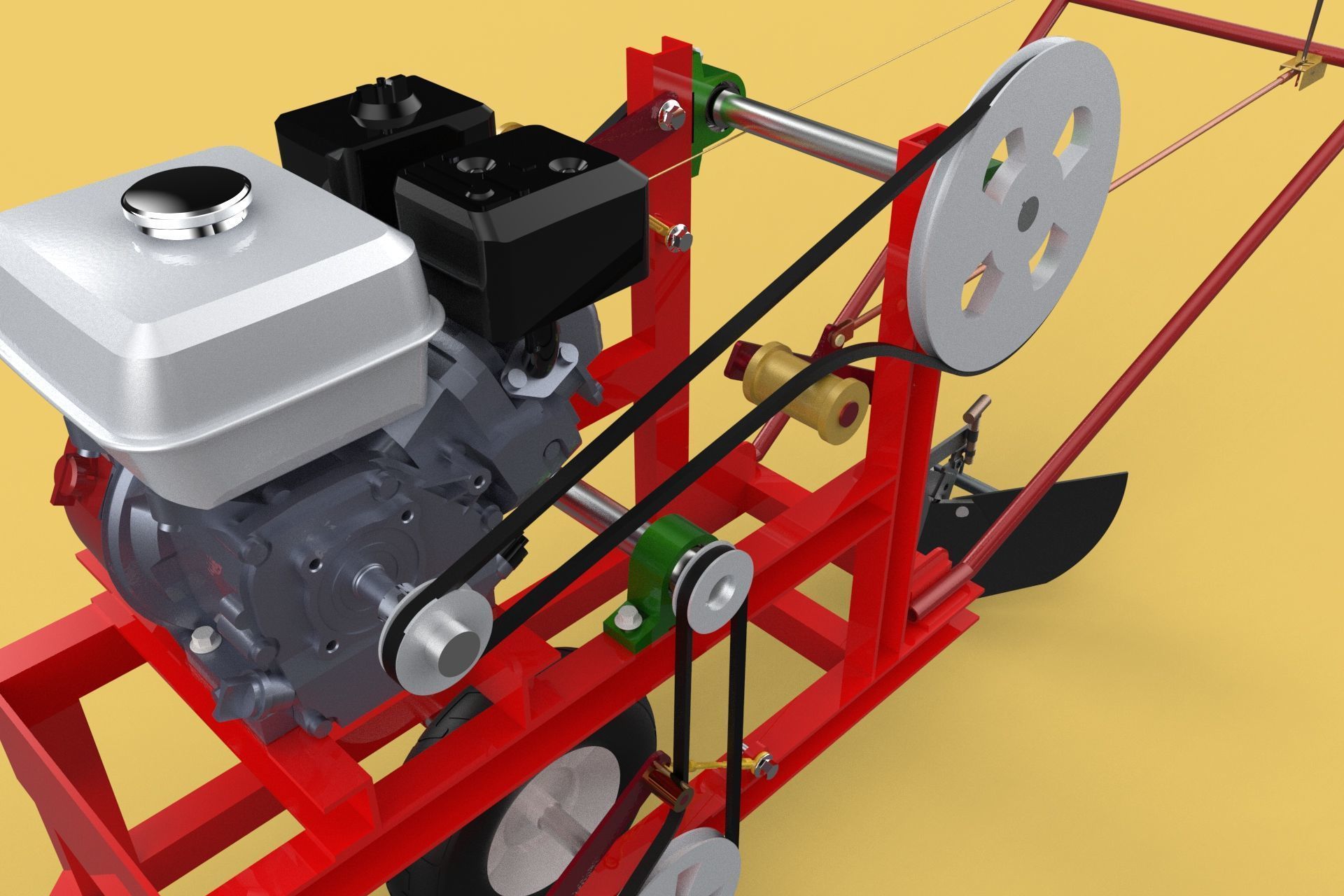 HAND WALKING BEHIND TRACTOR MOLDBOARD PLOW PETROL ENGINE DIY 3D model_20