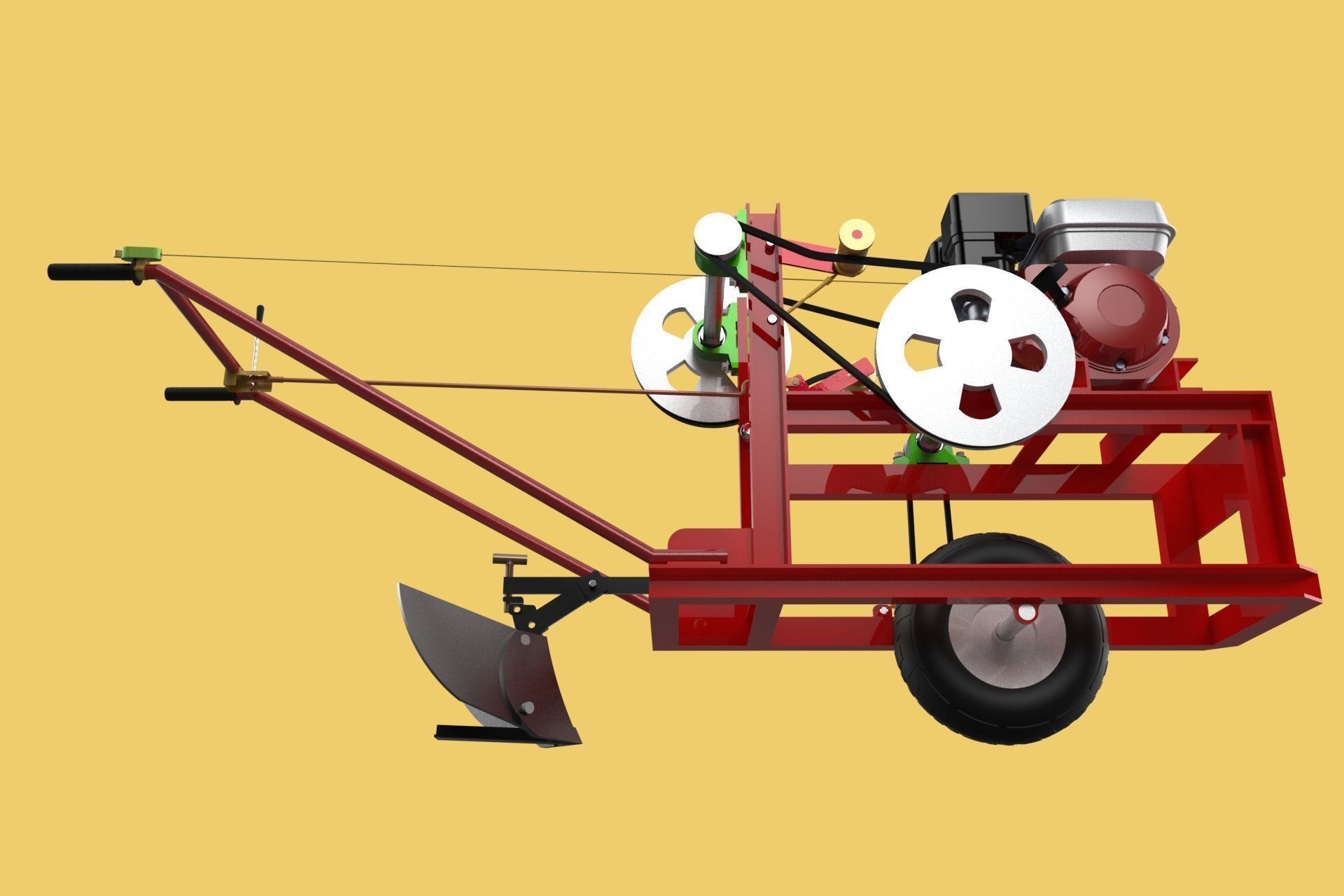 HAND WALKING BEHIND TRACTOR MOLDBOARD PLOW PETROL ENGINE DIY 3D model_32