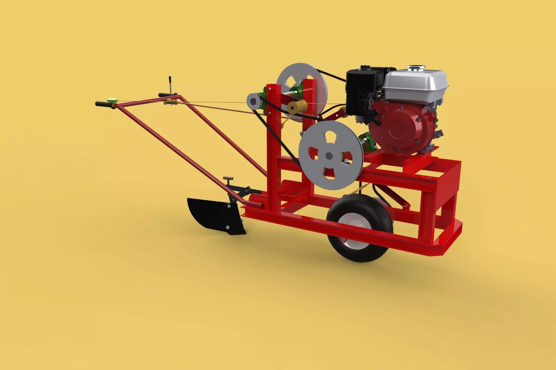 HAND WALKING BEHIND TRACTOR MOLDBOARD PLOW PETROL ENGINE DIY 3D model_0