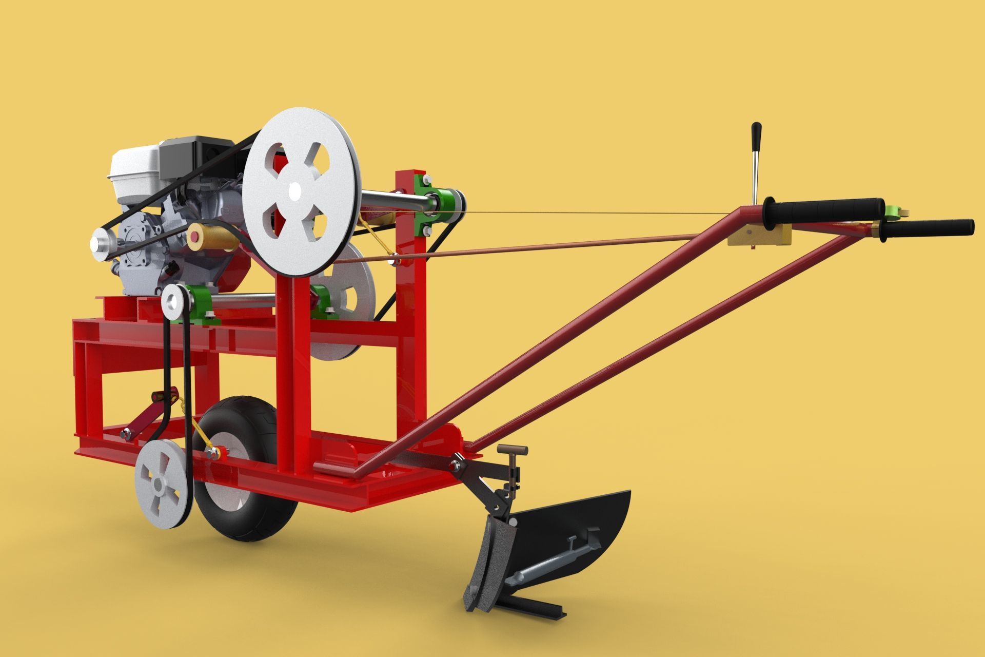 HAND WALKING BEHIND TRACTOR MOLDBOARD PLOW PETROL ENGINE DIY 3D model_12