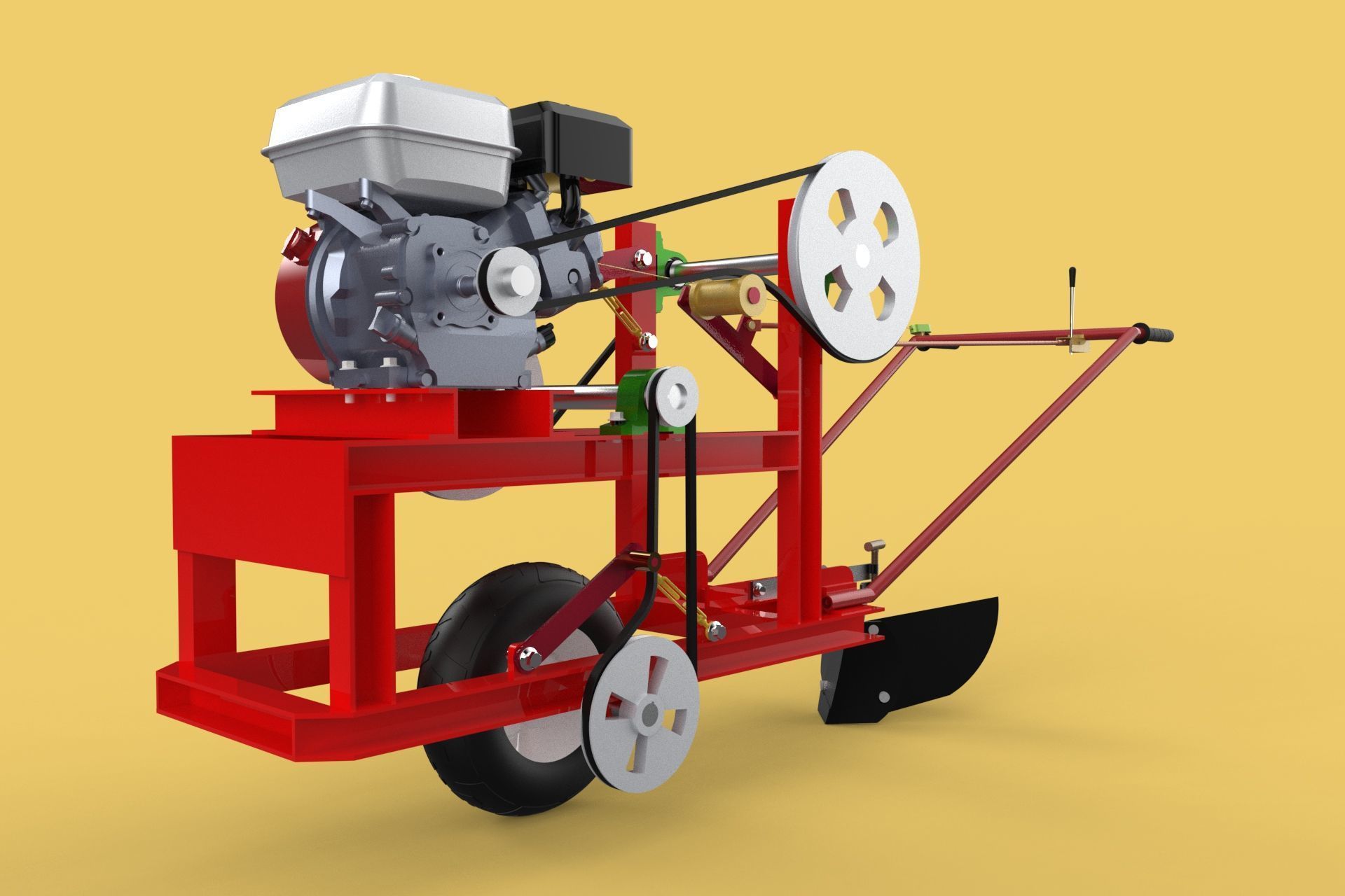 HAND WALKING BEHIND TRACTOR MOLDBOARD PLOW PETROL ENGINE DIY 3D model_10