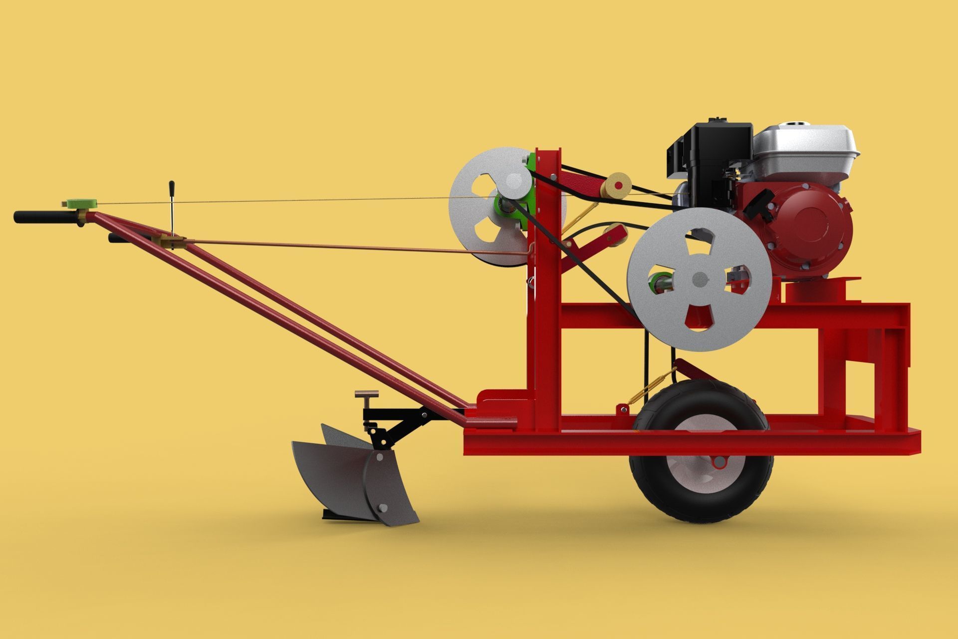 HAND WALKING BEHIND TRACTOR MOLDBOARD PLOW PETROL ENGINE DIY 3D model_30