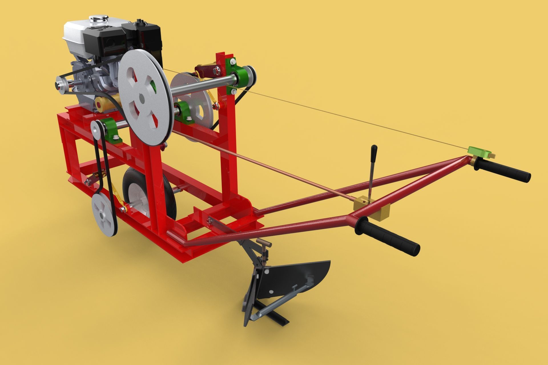HAND WALKING BEHIND TRACTOR MOLDBOARD PLOW PETROL ENGINE DIY 3D model_9