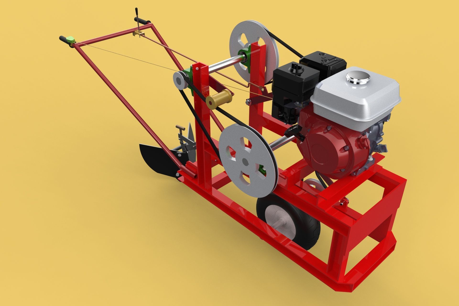 HAND WALKING BEHIND TRACTOR MOLDBOARD PLOW PETROL ENGINE DIY 3D model_7