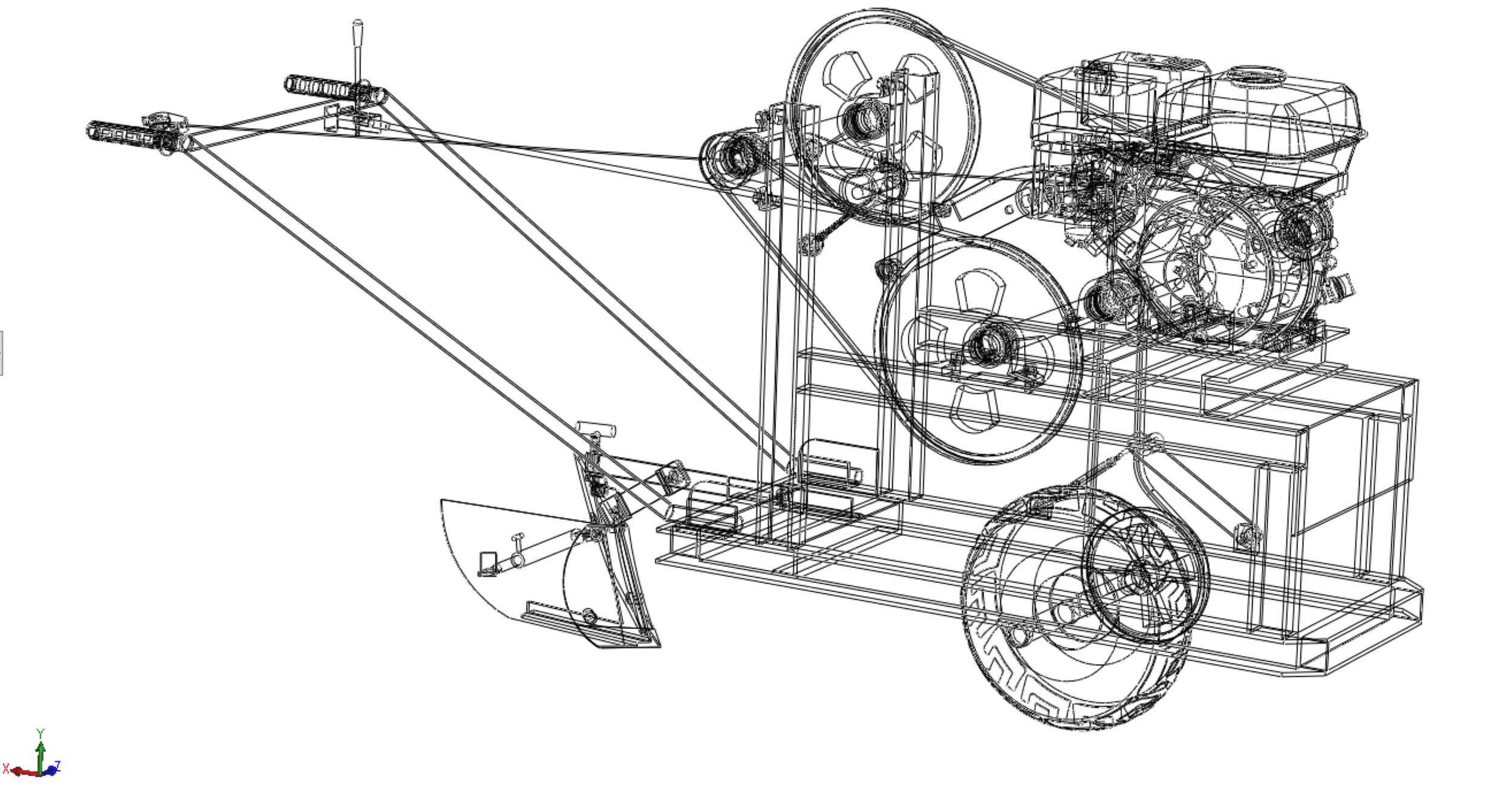 HAND WALKING BEHIND TRACTOR MOLDBOARD PLOW PETROL ENGINE DIY 3D model_38