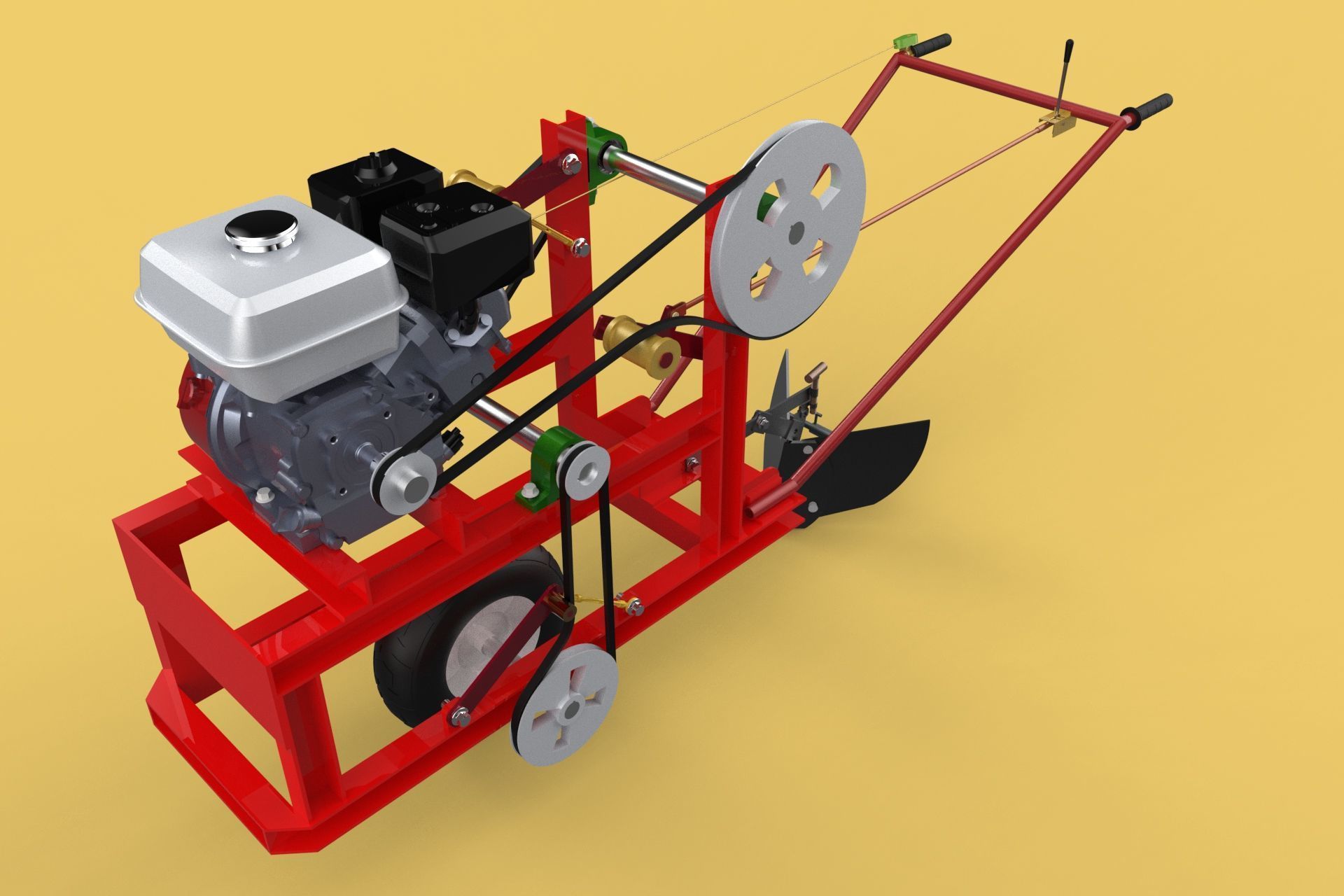 HAND WALKING BEHIND TRACTOR MOLDBOARD PLOW PETROL ENGINE DIY 3D model_6