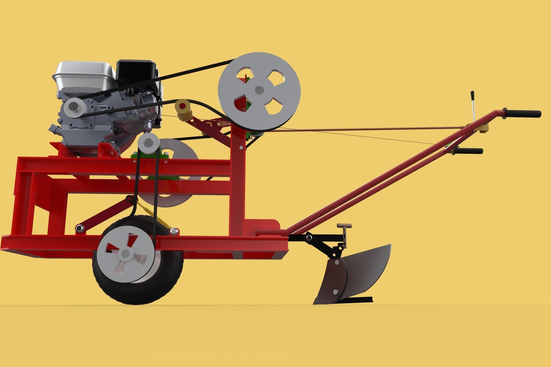 HAND WALKING BEHIND TRACTOR MOLDBOARD PLOW PETROL ENGINE DIY 3D model_22