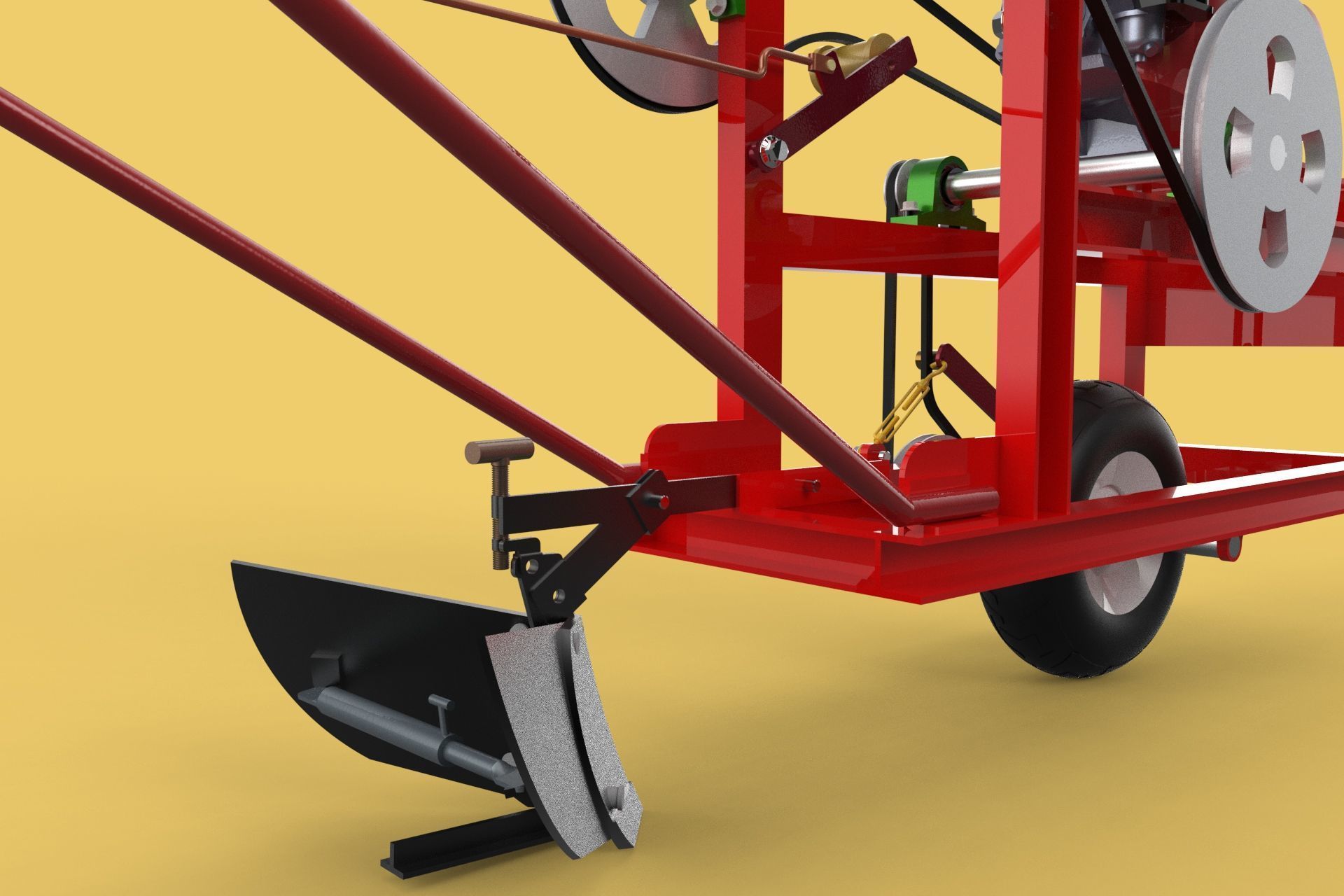 HAND WALKING BEHIND TRACTOR MOLDBOARD PLOW PETROL ENGINE DIY 3D model_27