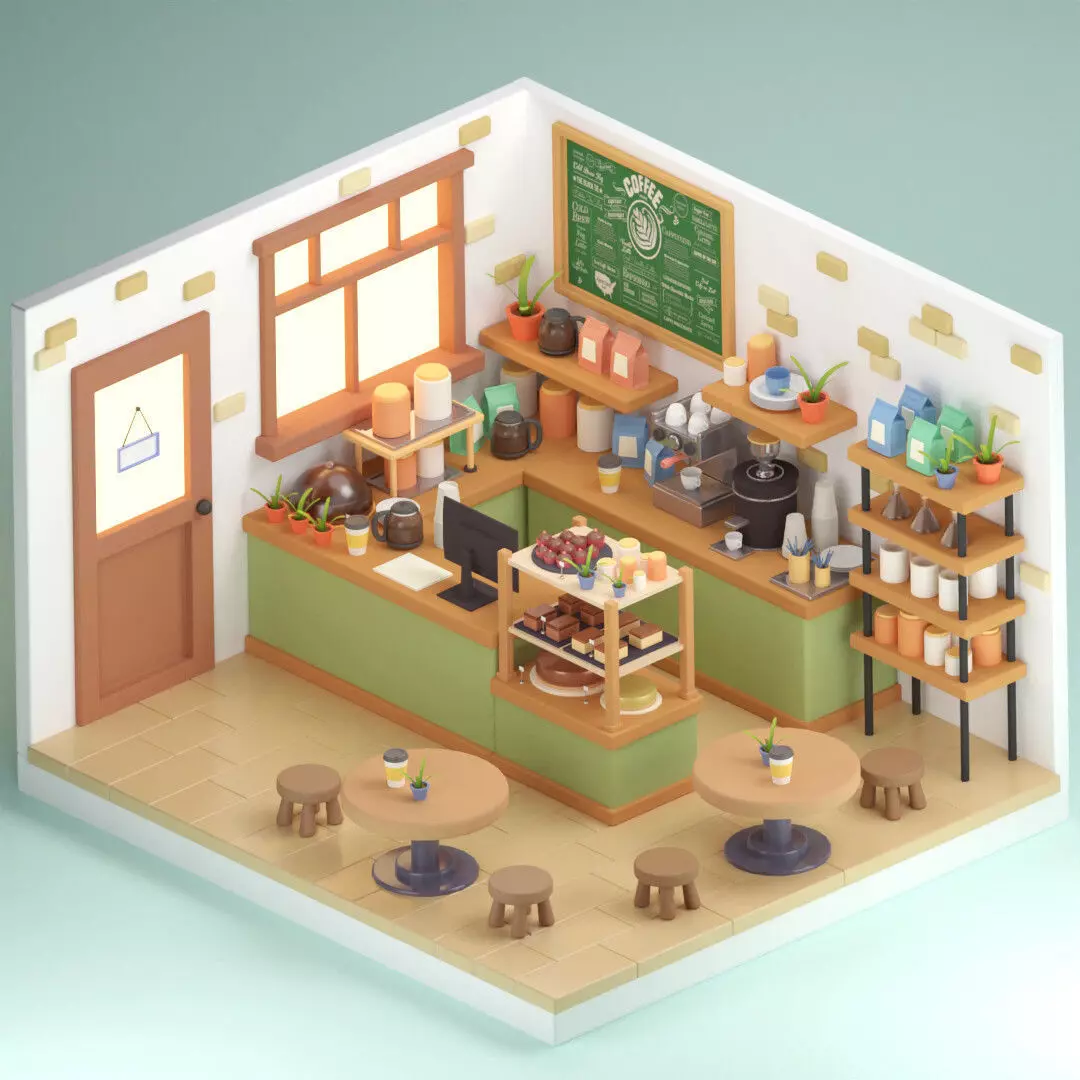 Isometric Coffee Shop 3D model 3D model_0