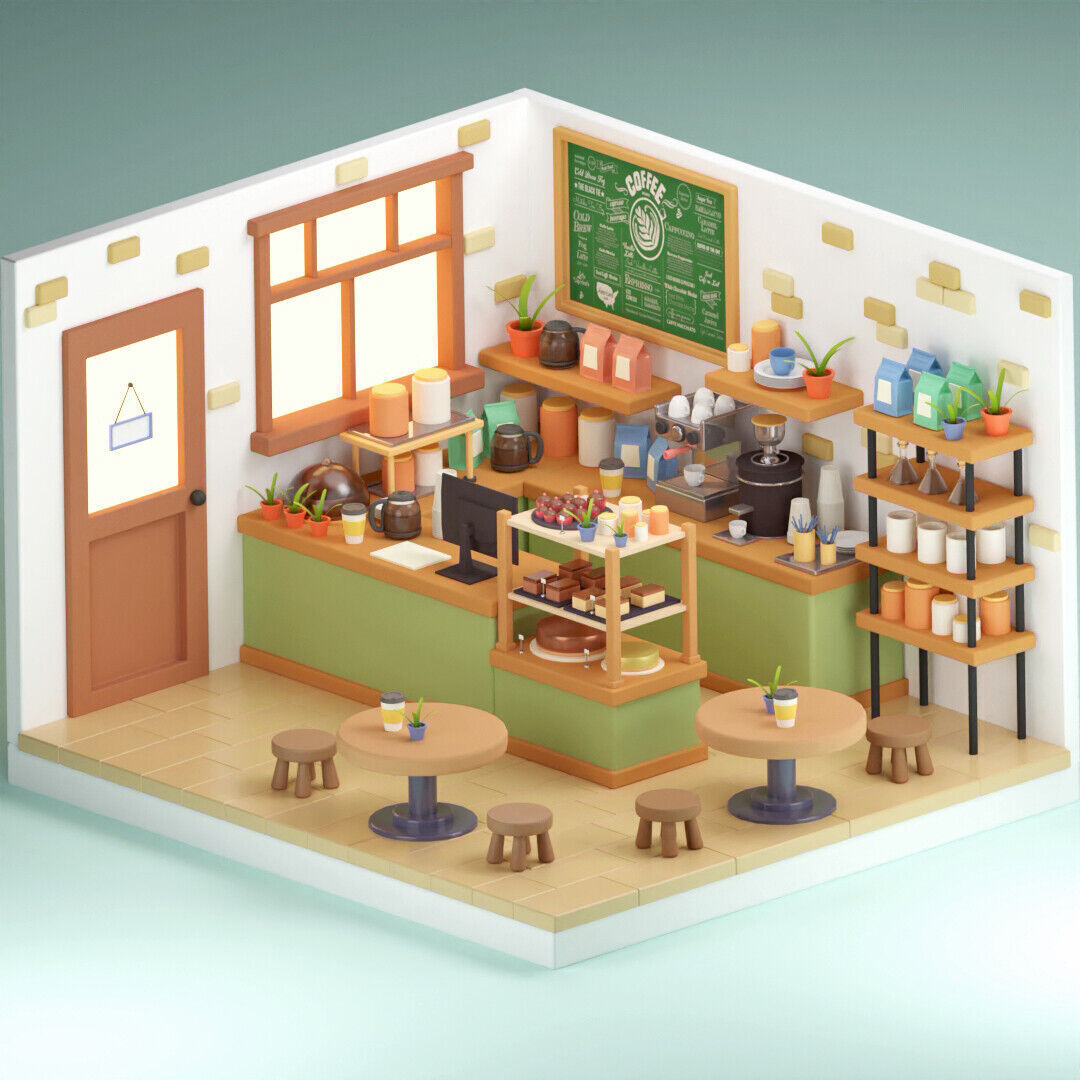 Isometric Coffee Shop 3D model 3D model_1