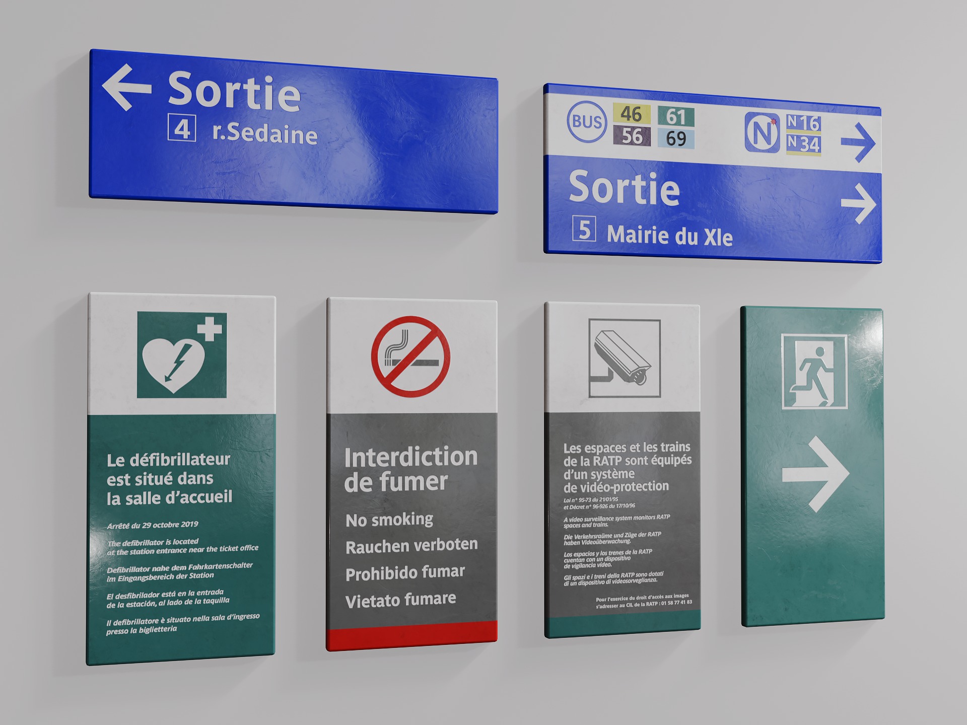 Set of Urban Directional and Informational Signs Low-poly 3D model_1