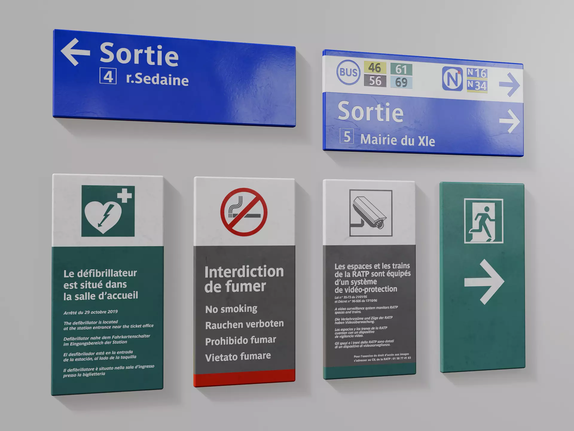 Set of Urban Directional and Informational Signs Low-poly 3D model_0