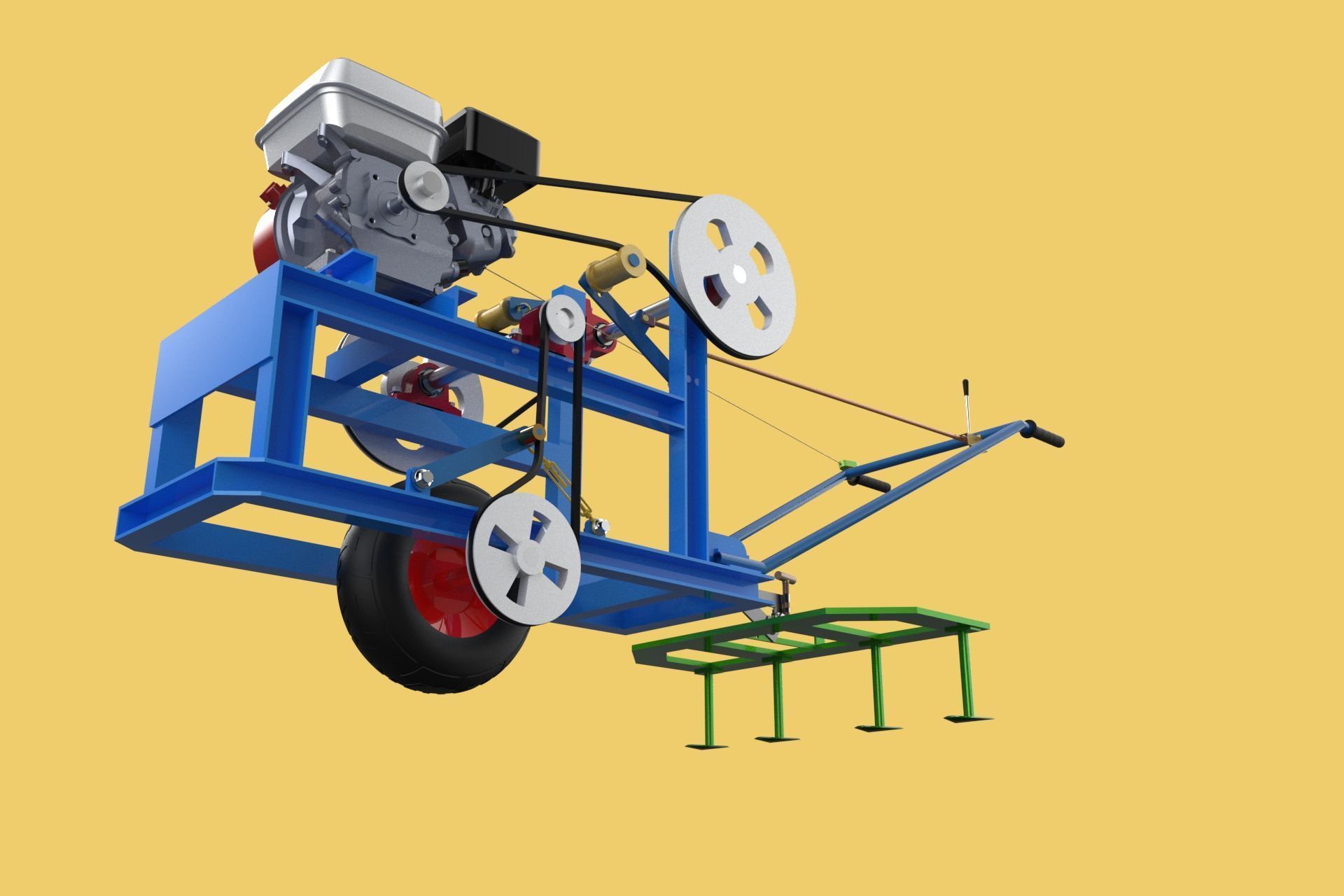 HAND WALKING BEHIND TRACTOR PLOW PETROL ENGINE CART DIY HOMEMADE 3D model_13