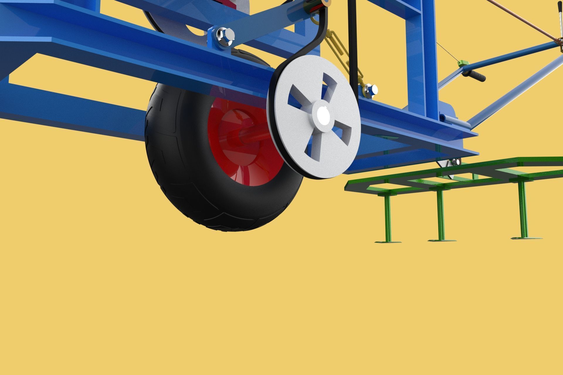 HAND WALKING BEHIND TRACTOR PLOW PETROL ENGINE CART DIY HOMEMADE 3D model_18